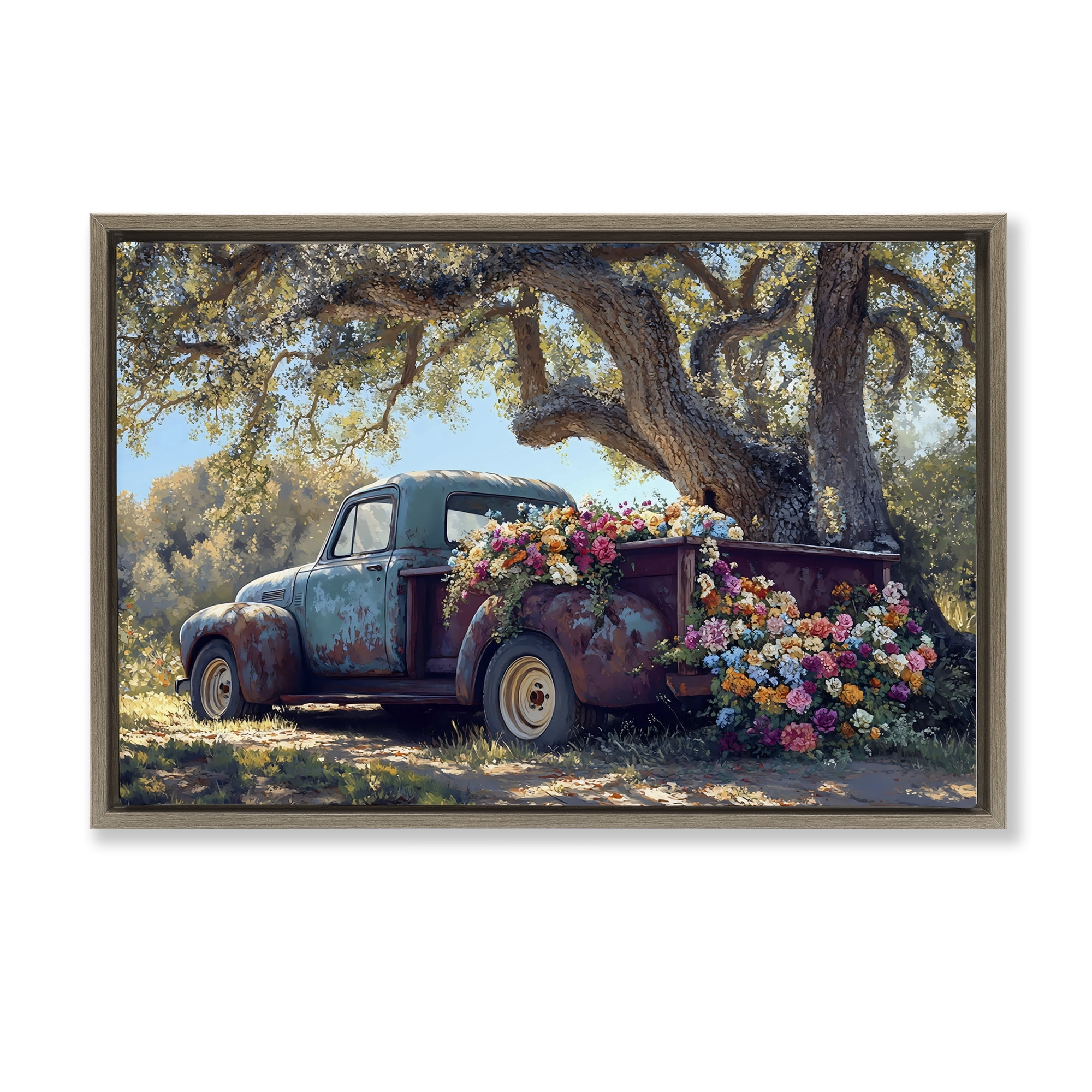 Stupell Industries Repurposed Truck Filled with Flowers Brown Framed Floater Canvas Wall Art, design by Franklyn Gregory