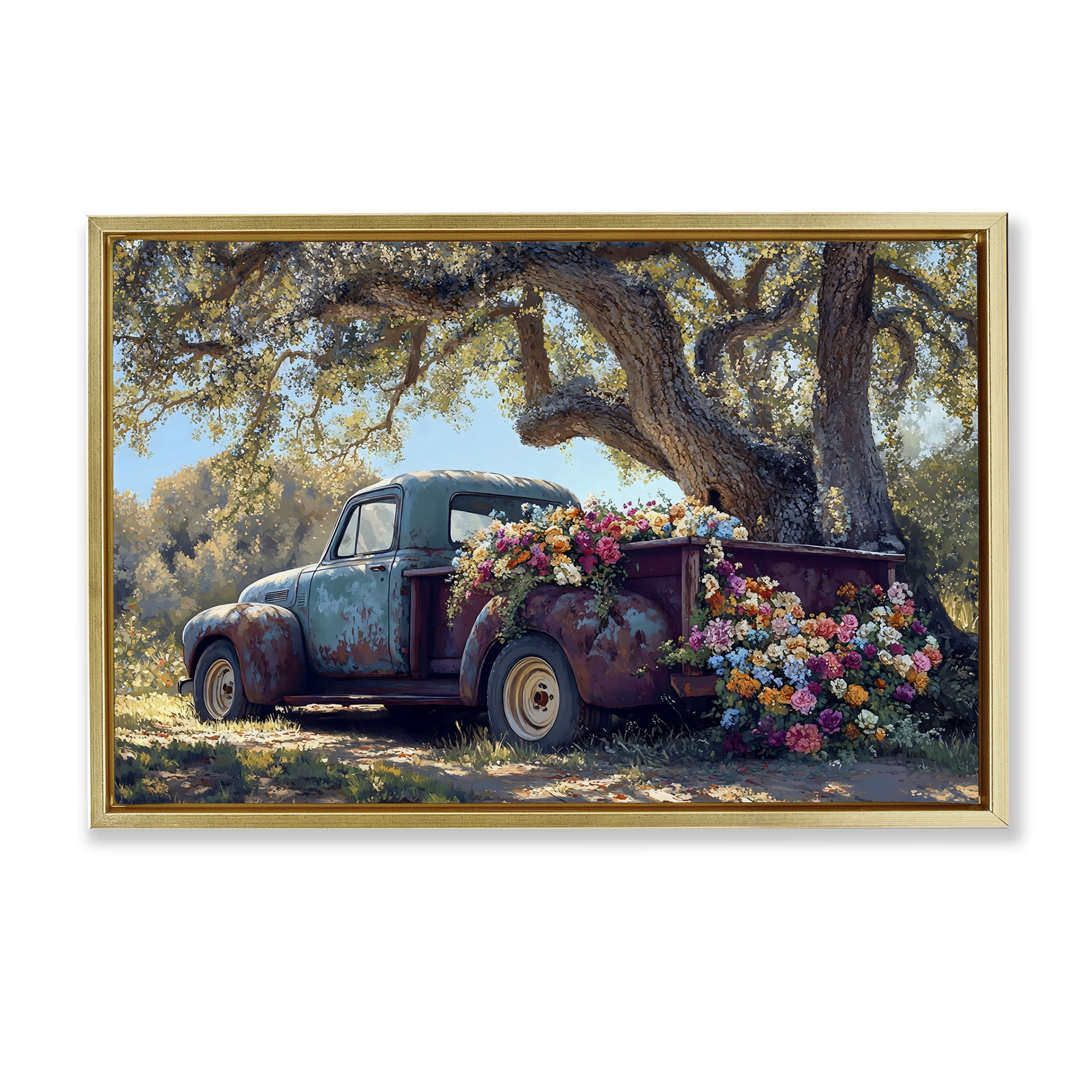 Stupell Industries Repurposed Truck Filled with Flowers Gold Framed Floater Canvas Wall Art, design by Franklyn Gregory