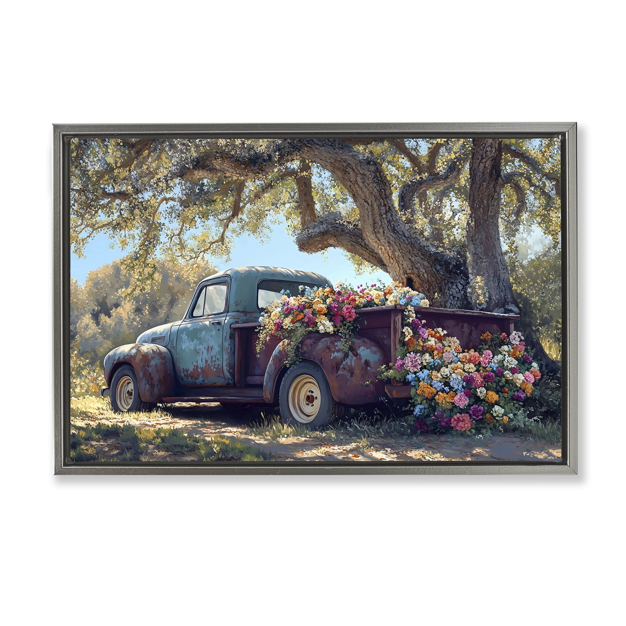 Stupell Industries Repurposed Truck Filled with Flowers Gray Framed Floater Canvas Wall Art, design by Franklyn Gregory