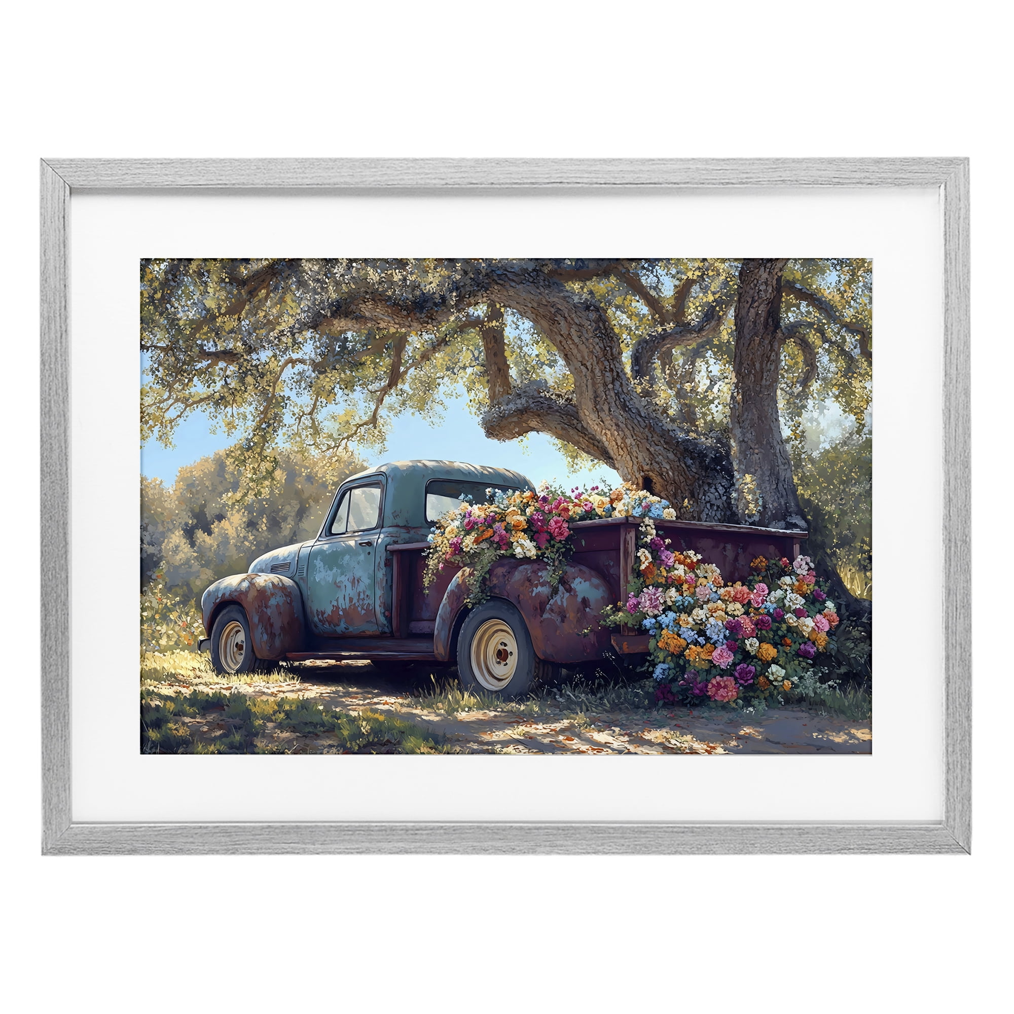 Stupell Industries Repurposed Truck Filled with Flowers Gray Framed Print Under Glass, design by Franklyn Gregory