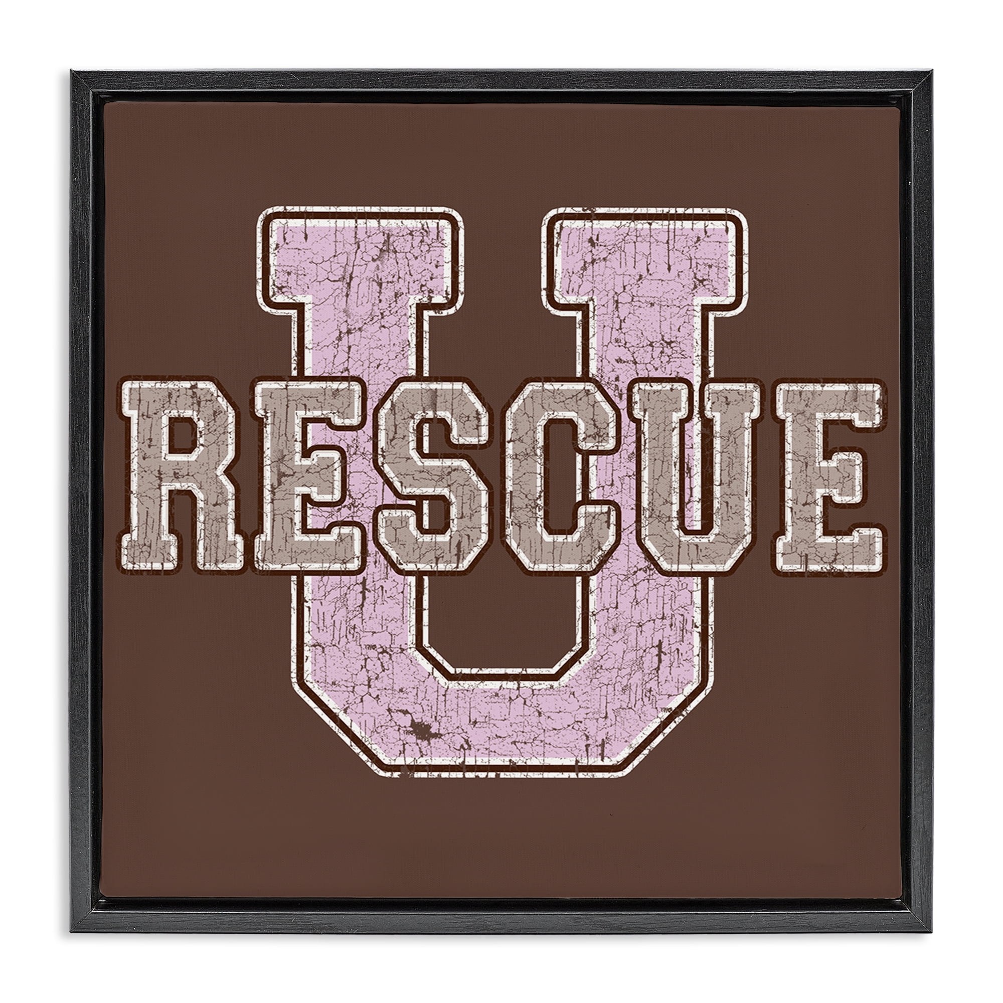 Stupell Industries Rescue U Vintage College Animals Painting Black Floater Framed Canvas Art Print Wall Art, 18 x 18