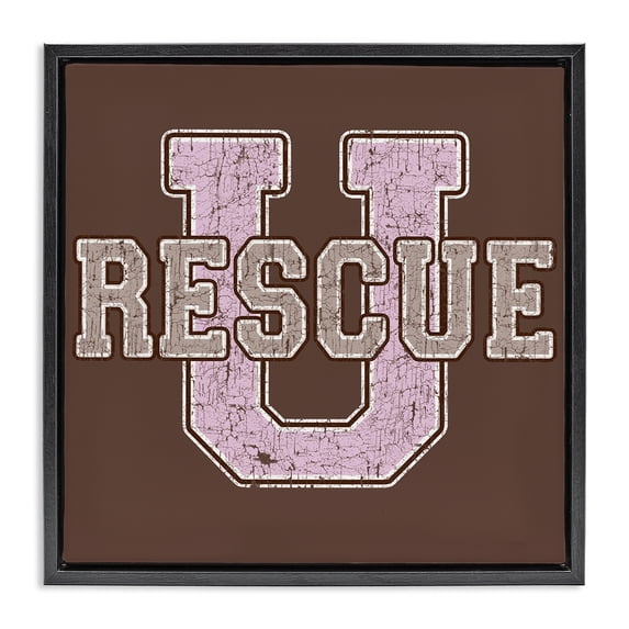 Stupell Industries Rescue U Vintage College Animals Painting Black Floater Framed Canvas Art Print Wall Art, 18 x 18