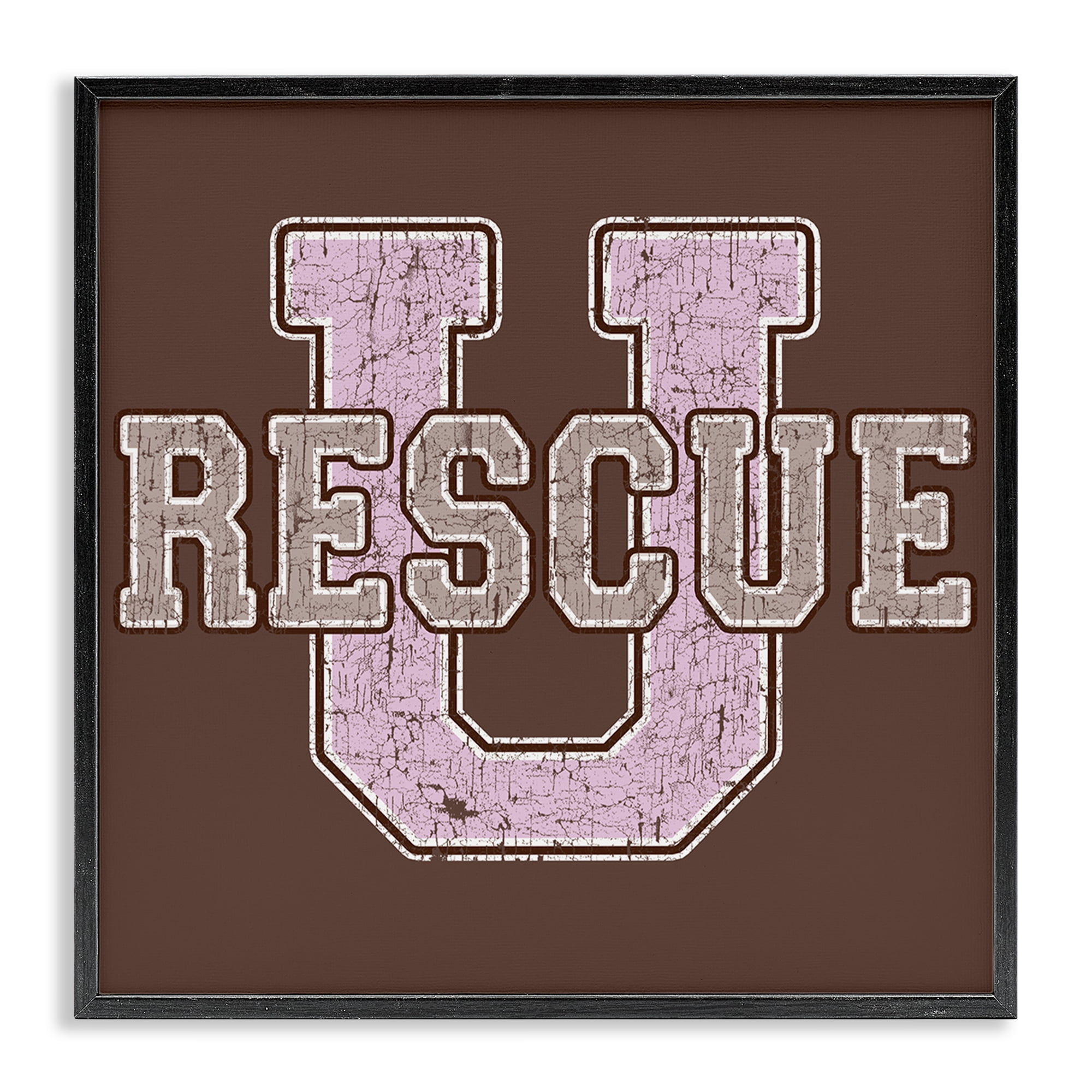 Stupell Industries Rescue U Vintage College Animals Painting Black Framed Art Print Wall Art, 24 x 24
