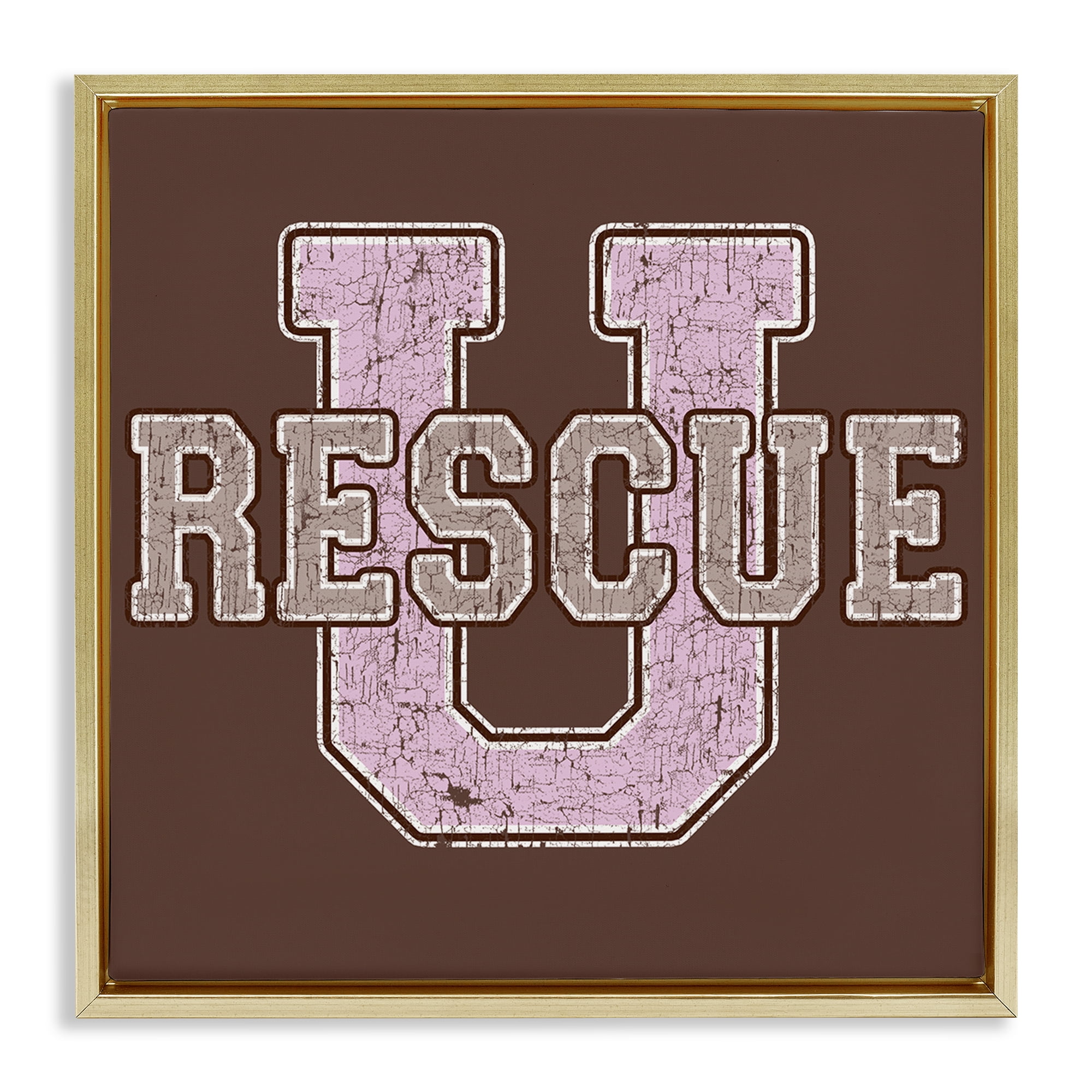 Stupell Industries Rescue U Vintage College Animals Painting Gold Floater Framed Canvas Art Print Wall Art, 25 x 25