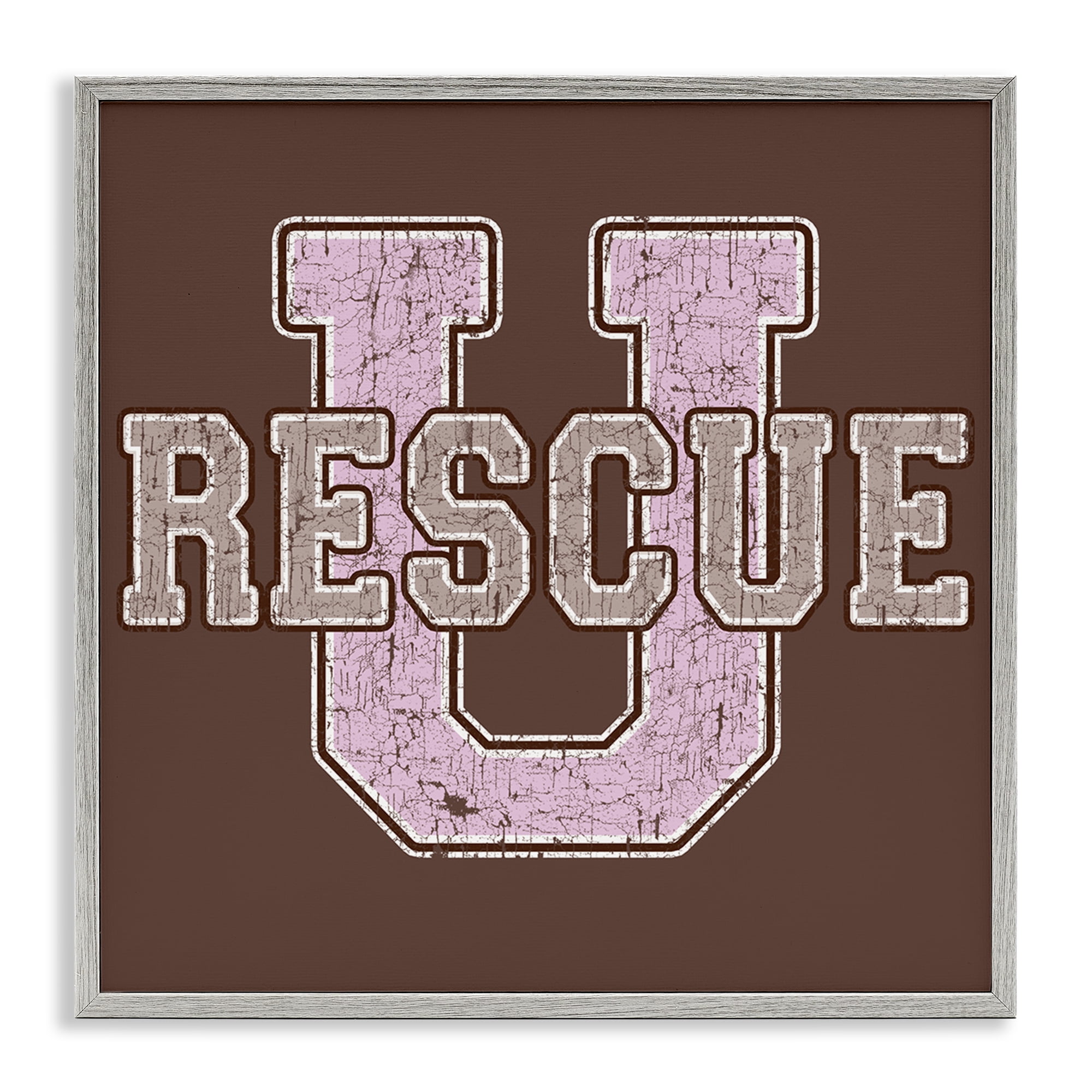 Stupell Industries Rescue U Vintage College Animals Painting Gray Framed Art Print Wall Art, 12 x 12