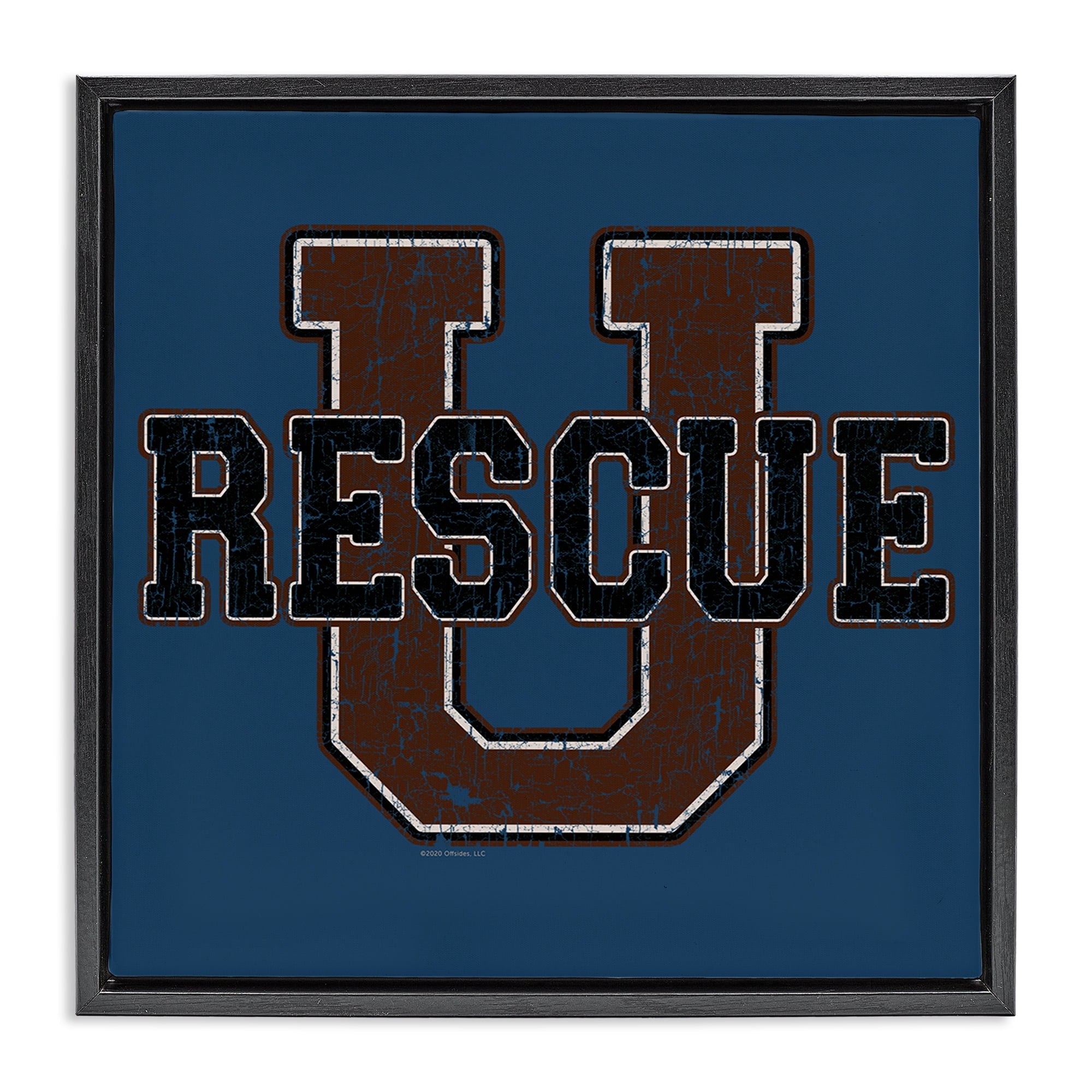 Stupell Industries Rescue U Vintage Varsity Novelty & Humor Painting Black Floater Framed Canvas Art Print Wall Art, 18 x 18