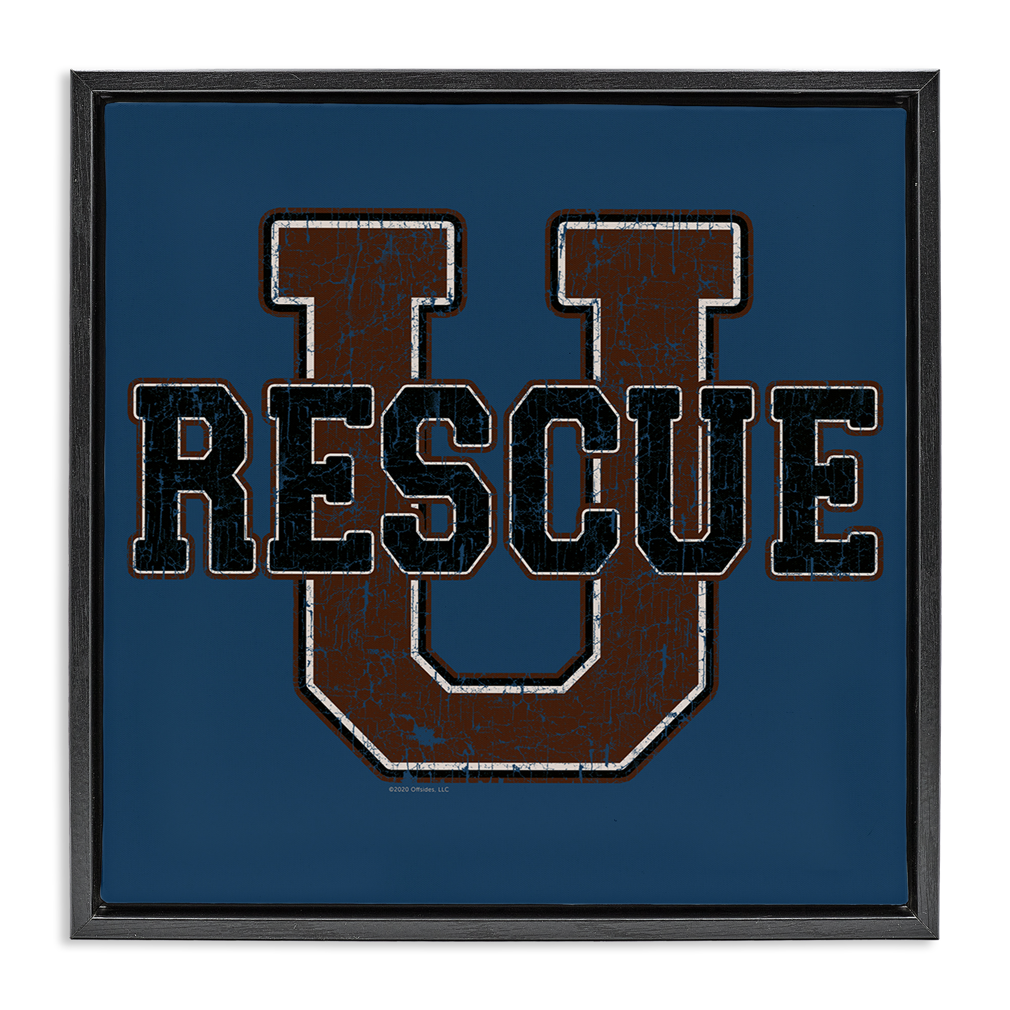 Stupell Industries Rescue U Vintage Varsity Novelty & Humor Painting Black Floater Framed Canvas Art Print Wall Art, 25 x 25