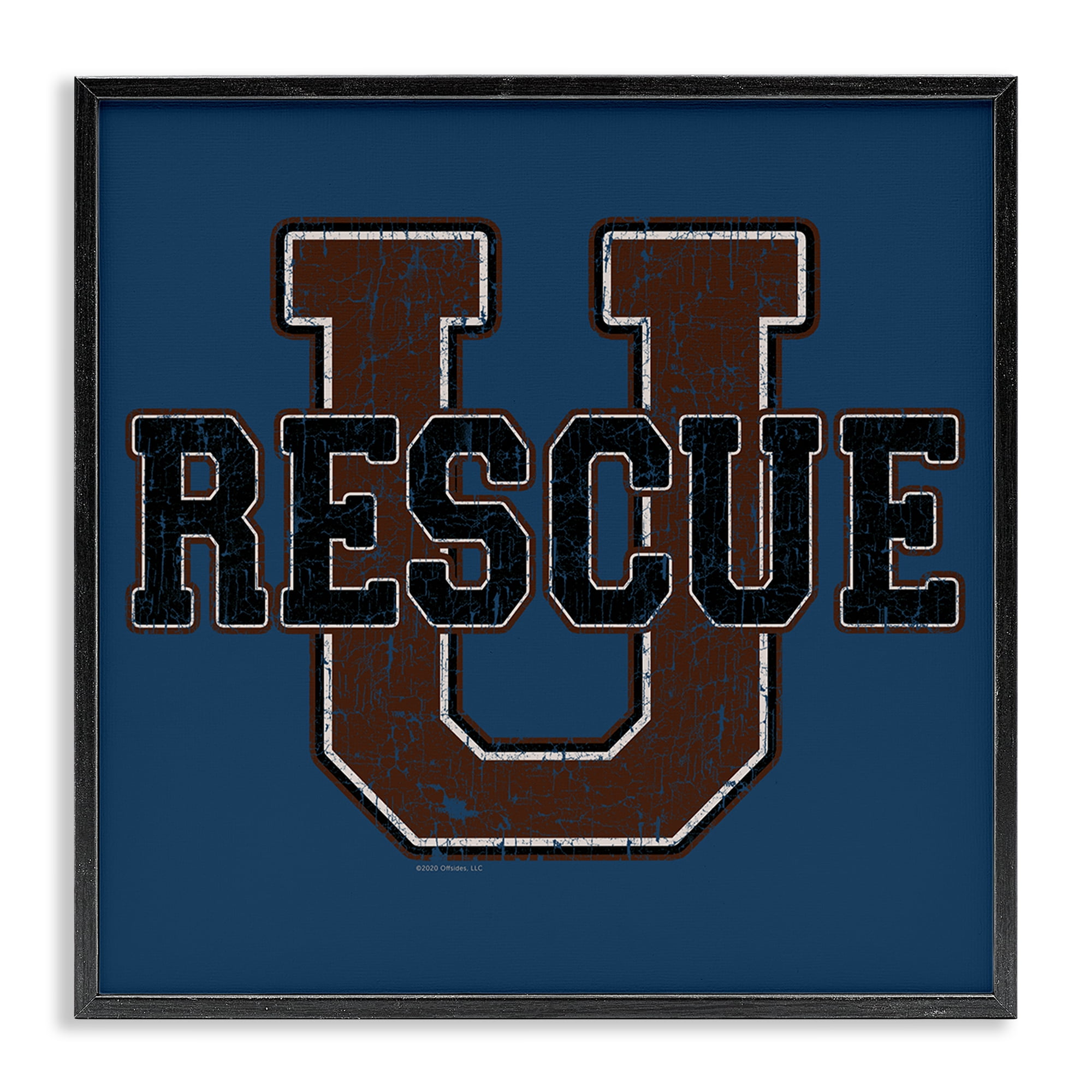 Stupell Industries Rescue U Vintage Varsity Novelty & Humor Painting Black Framed Art Print Wall Art, 12 x 12