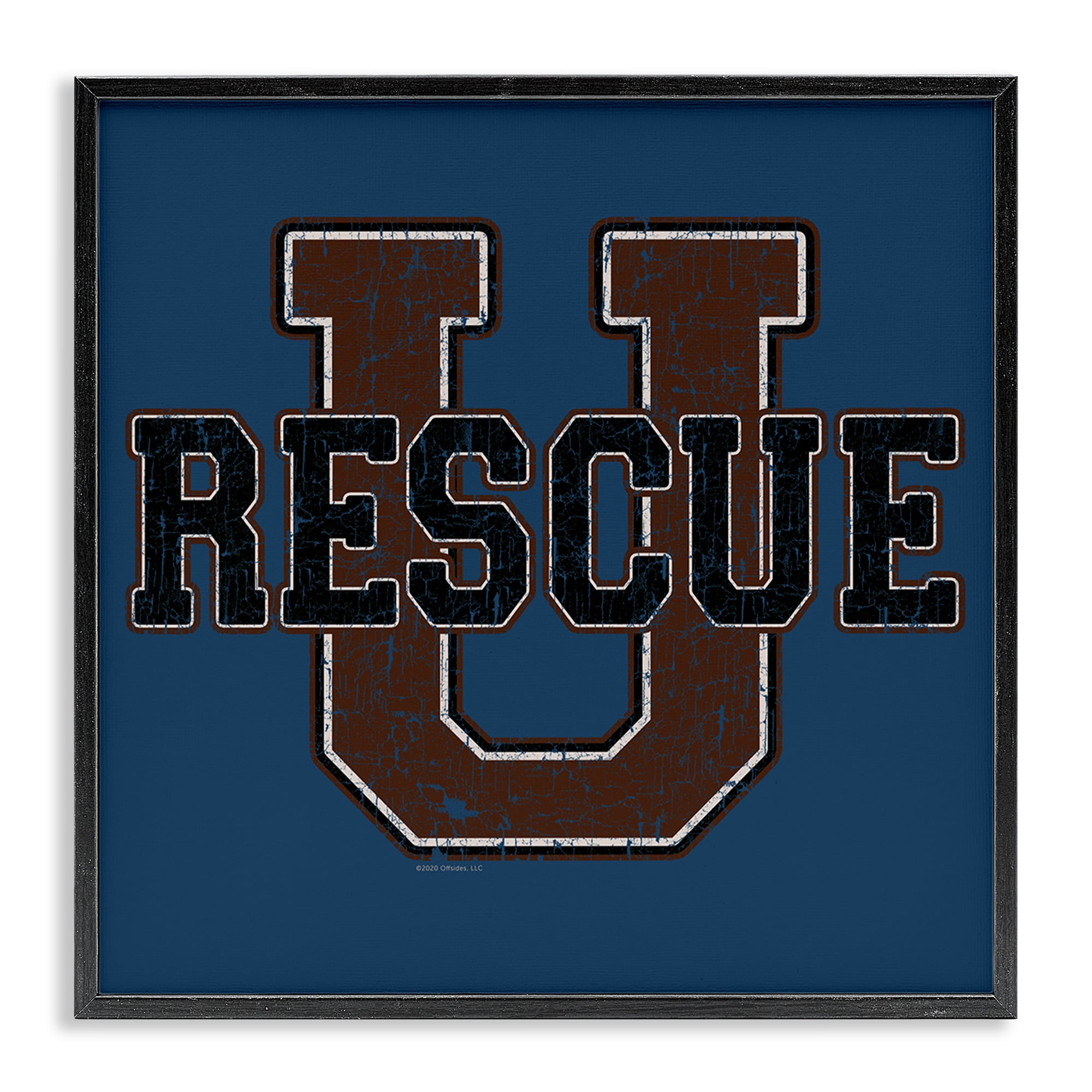 Stupell Industries Rescue U Vintage Varsity Novelty & Humor Painting Black Framed Art Print Wall Art, 17 x 17