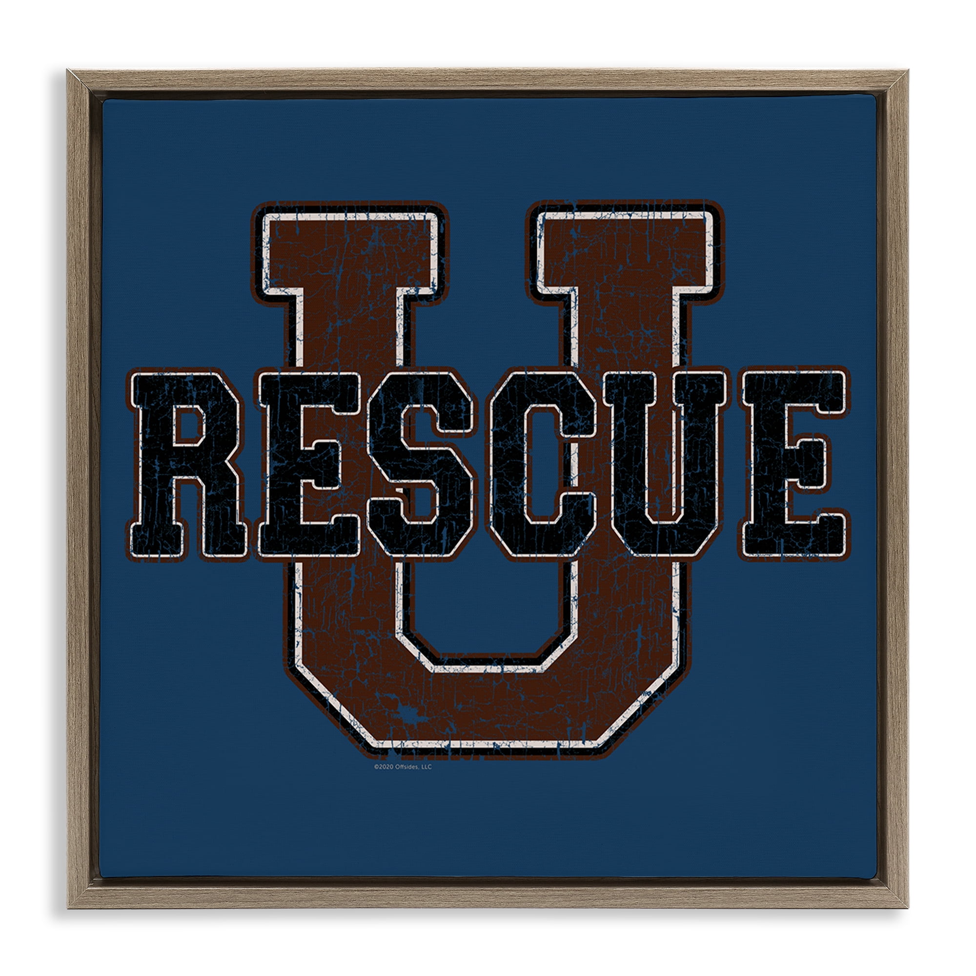 Stupell Industries Rescue U Vintage Varsity Novelty & Humor Painting Brown Floater Framed Canvas Art Print Wall Art, 18 x 18
