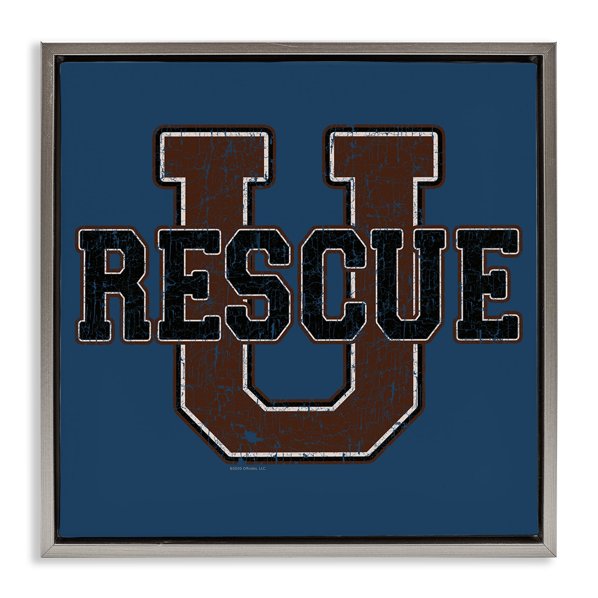Stupell Industries Rescue U Vintage Varsity Novelty & Humor Painting Gray Floater Framed Canvas Art Print Wall Art, 18 x 18