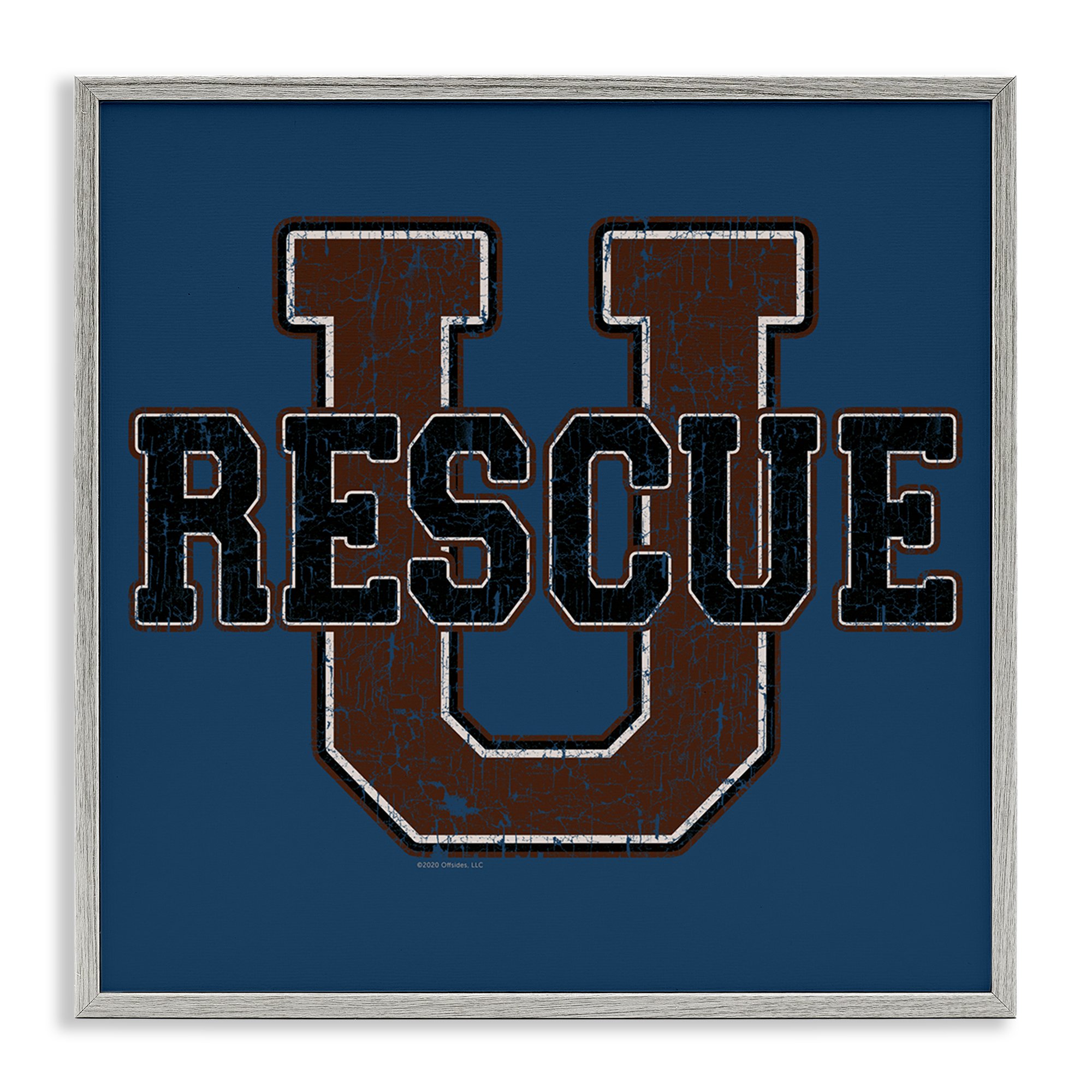 Stupell Industries Rescue U Vintage Varsity Novelty & Humor Painting Gray Framed Art Print Wall Art, 24 x 24
