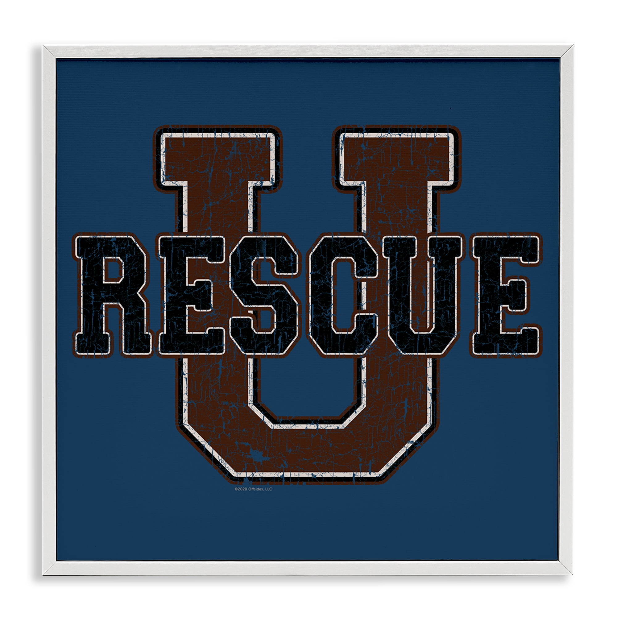 Stupell Industries Rescue U Vintage Varsity Novelty & Humor Painting White Framed Art Print Wall Art, 17 x 17