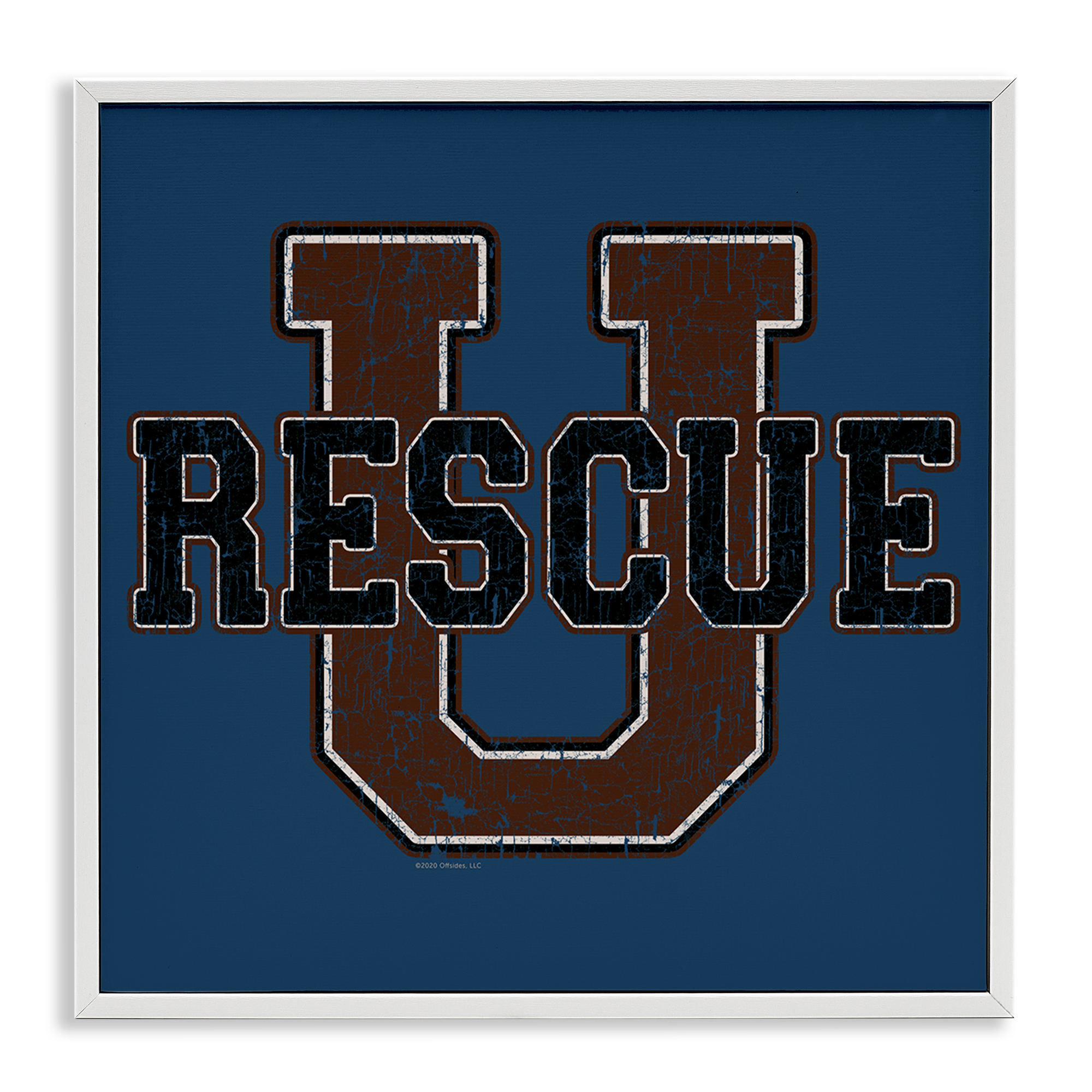 Stupell Industries Rescue U Vintage Varsity Novelty & Humor Painting White Framed Art Print Wall Art, 24 x 24
