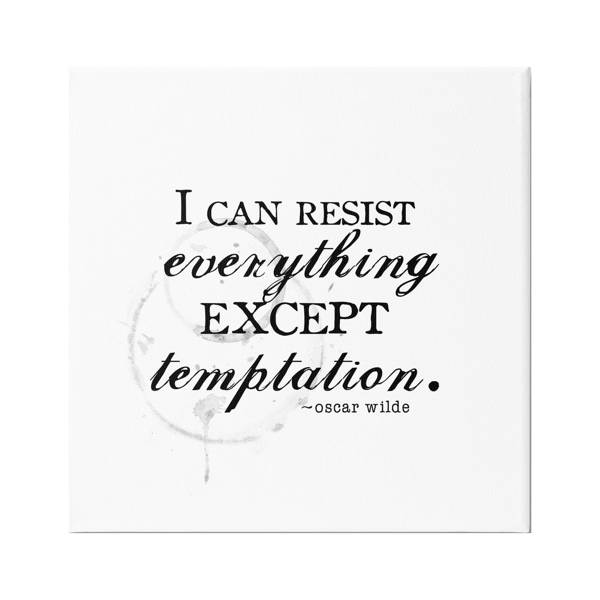 Stupell Industries Resist Temptation Oscar Wilde Quote Vintage Stain Motif Graphic Art Gallery Wrapped Canvas Print Wall Art, Design by J. Weiss