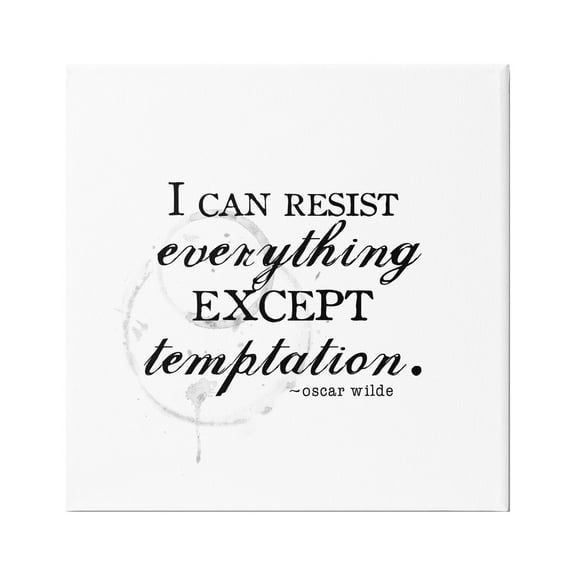 Stupell Industries Resist Temptation Oscar Wilde Quote Vintage Stain Motif Graphic Art Gallery Wrapped Canvas Print Wall Art, Design by J. Weiss
