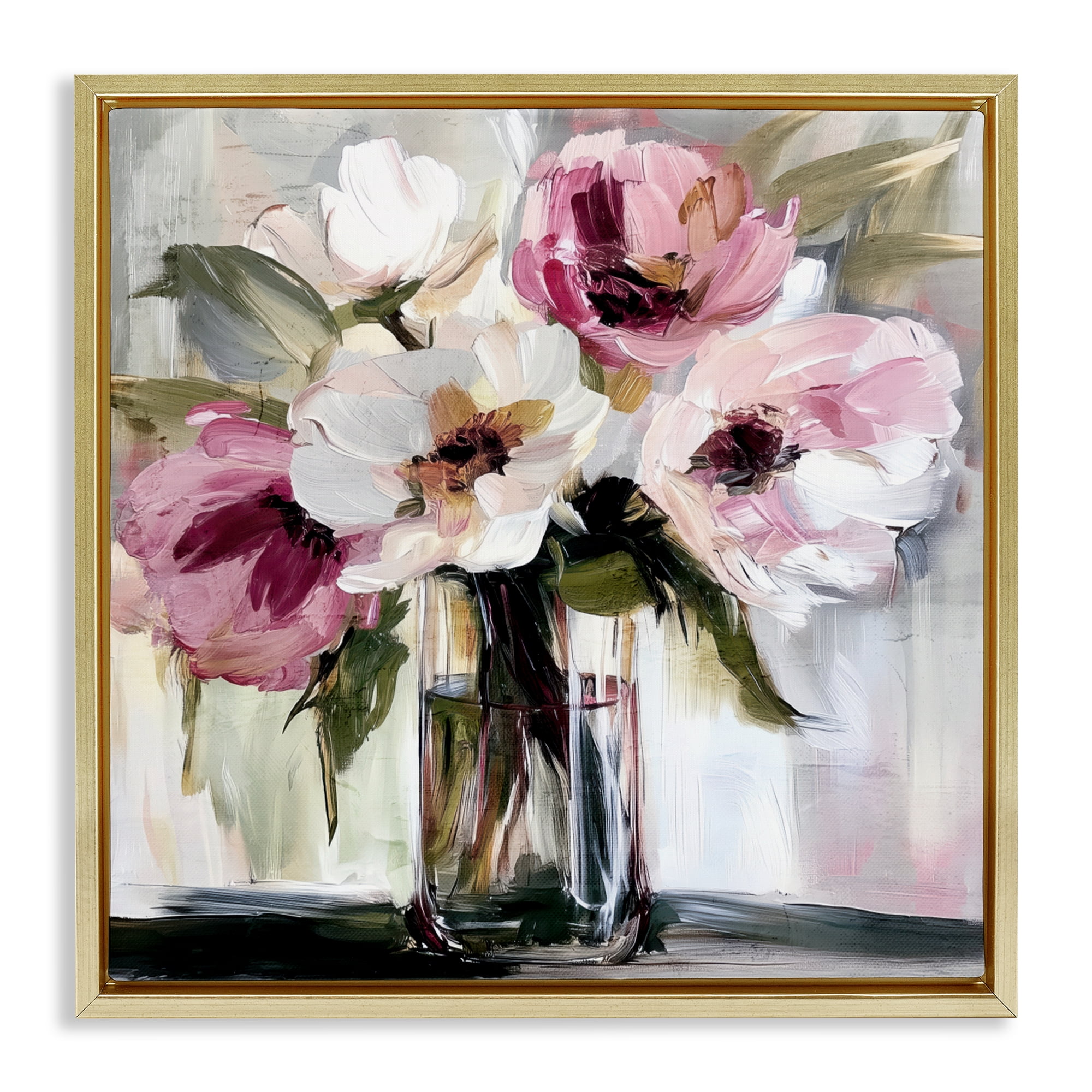 Stupell Industries Resonance Flower Vase Gold Framed Floater Canvas Wall Art, design by Annabelle Hall