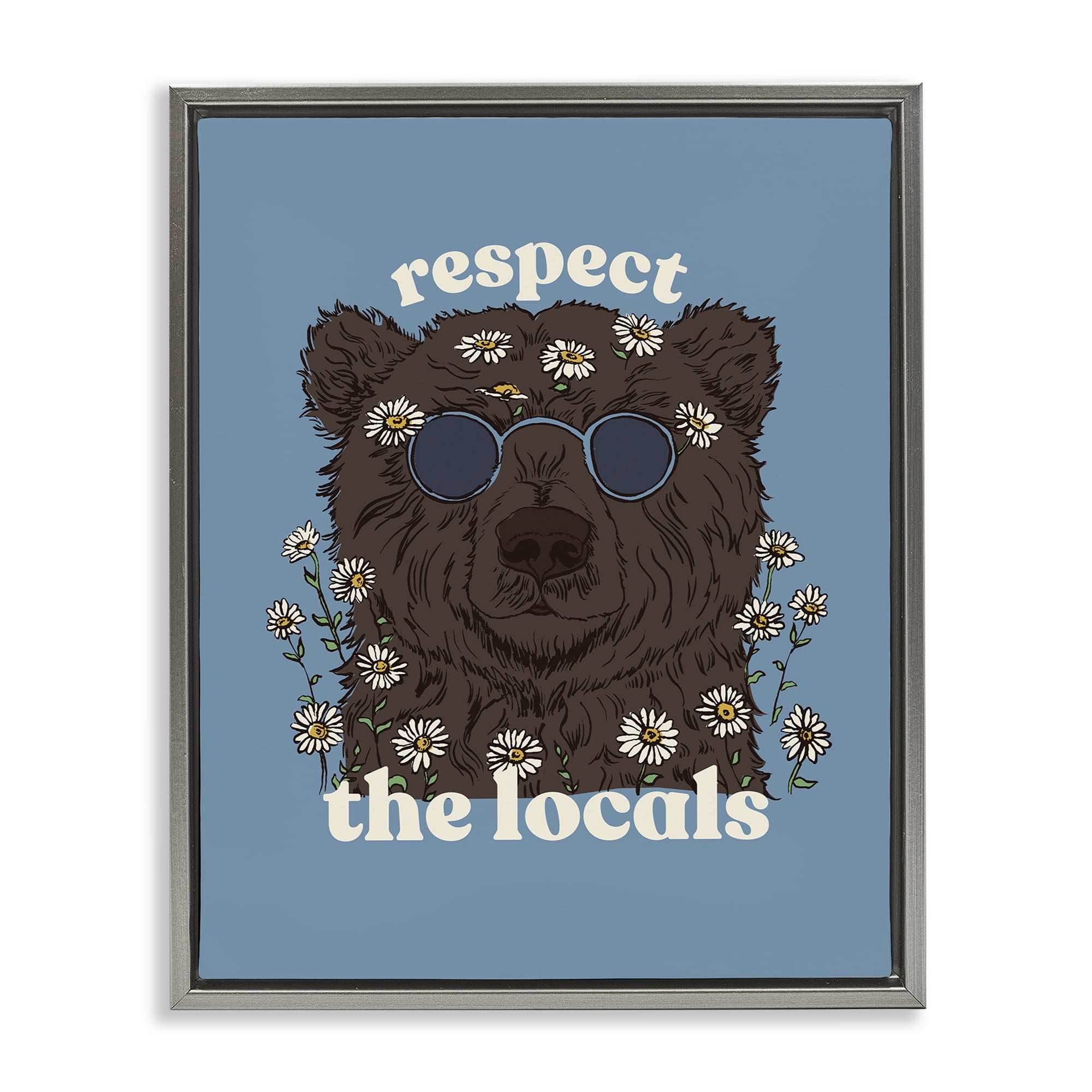 Stupell Industries Respect The Locals Bear Gray Framed Floater Canvas Wall Art, design by Two If By Sea Studios