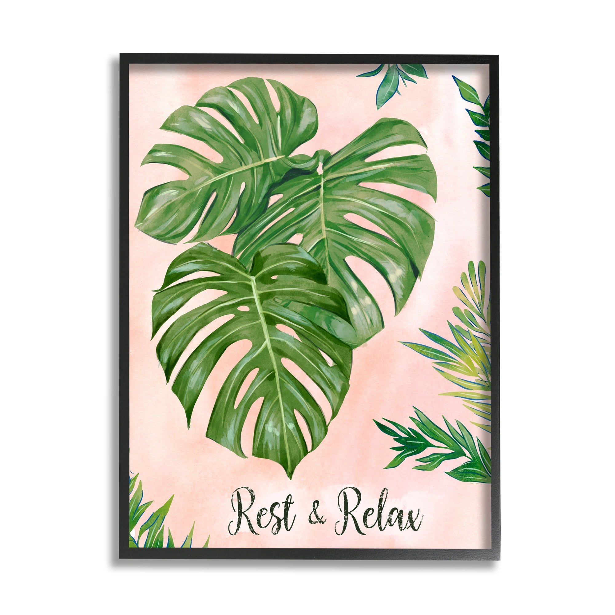 Stupell Industries Rest & Relax Pink Tropical Monstera Plant Leaves Framed Wall Art, 11 x 14, Design by Ziwei Li