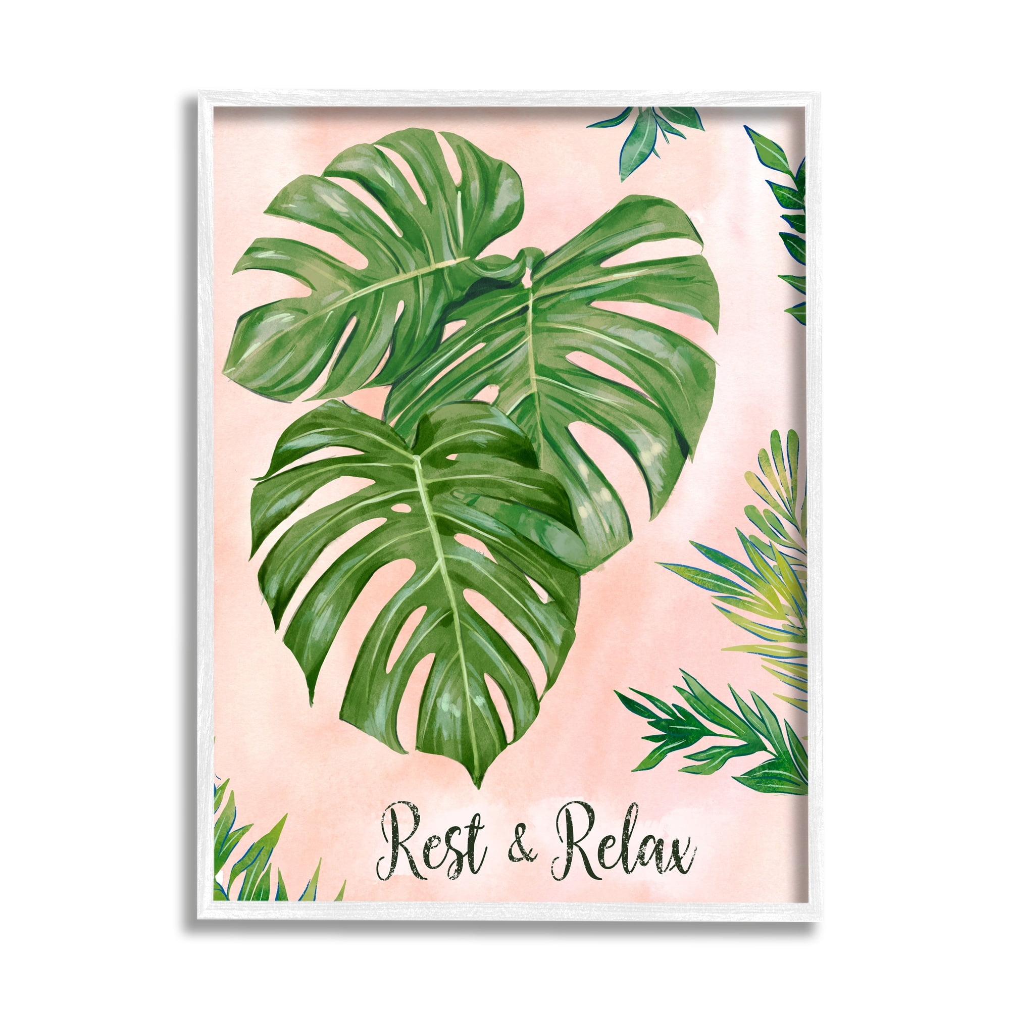 Stupell Industries Rest & Relax Pink Tropical Monstera Plant Leaves Framed Wall Art, 16 x 20, Design by Ziwei Li