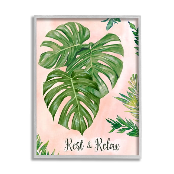 Stupell Industries Rest & Relax Pink Tropical Monstera Plant Leaves Framed Wall Art, 24 x 30, Design by Ziwei Li