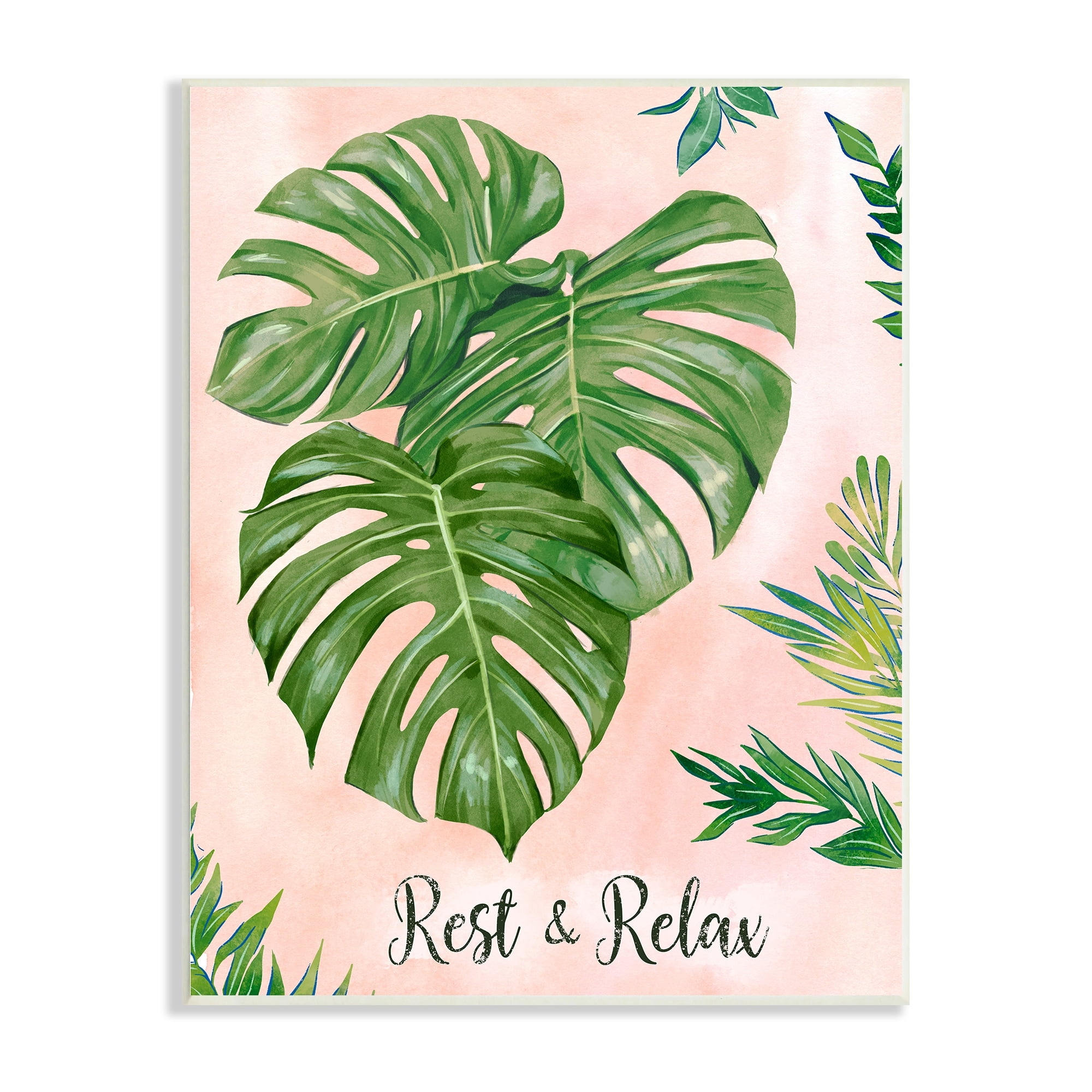 Stupell Industries Rest & Relax Pink Tropical Monstera Plant Leaves Wood Wall Art, 10 x 15, Design by Ziwei Li