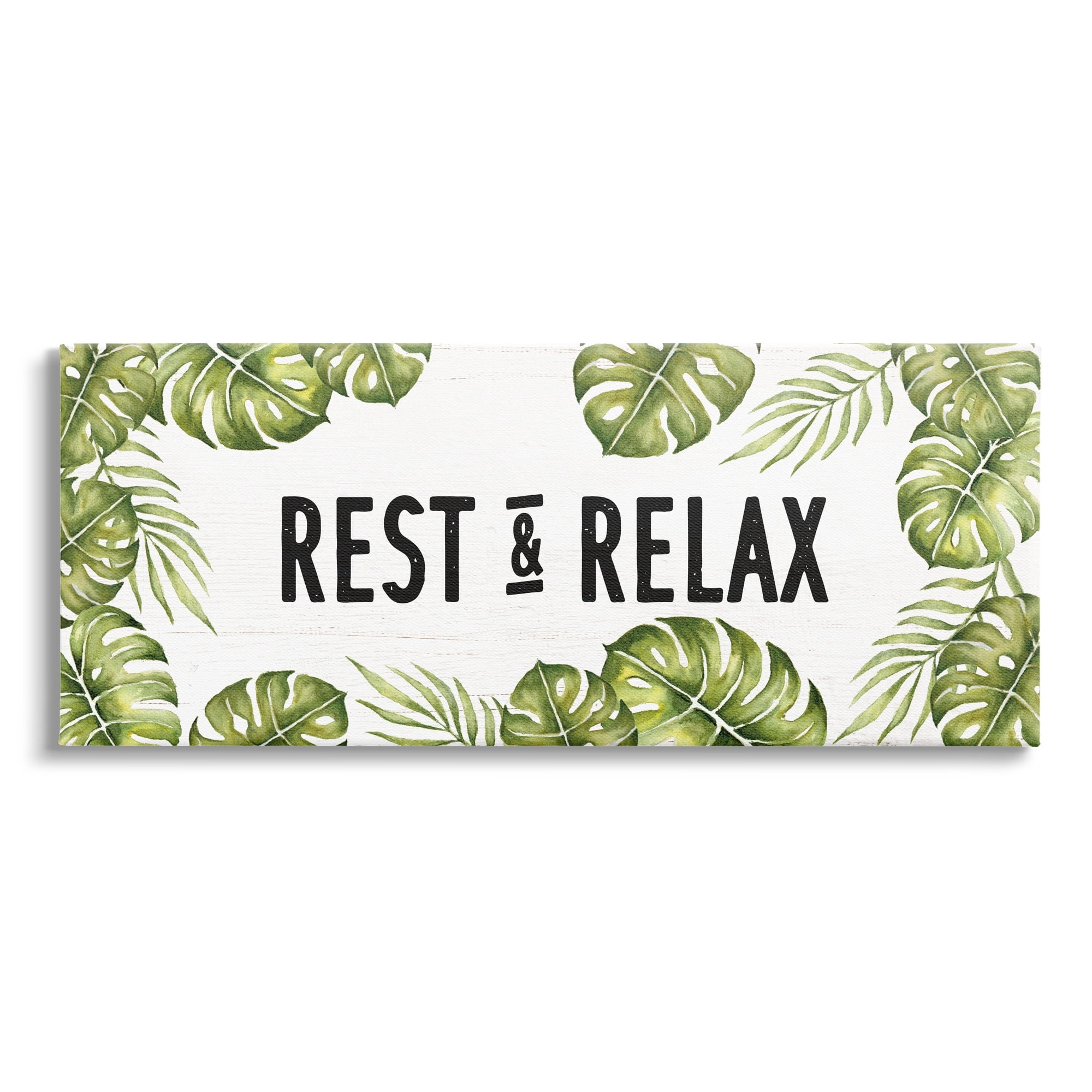 Stupell Industries Rest & Relax Tropical Monstera Plants Leaves Typography Canvas Wall Art, 24 x 10, Design by Daphne Polselli