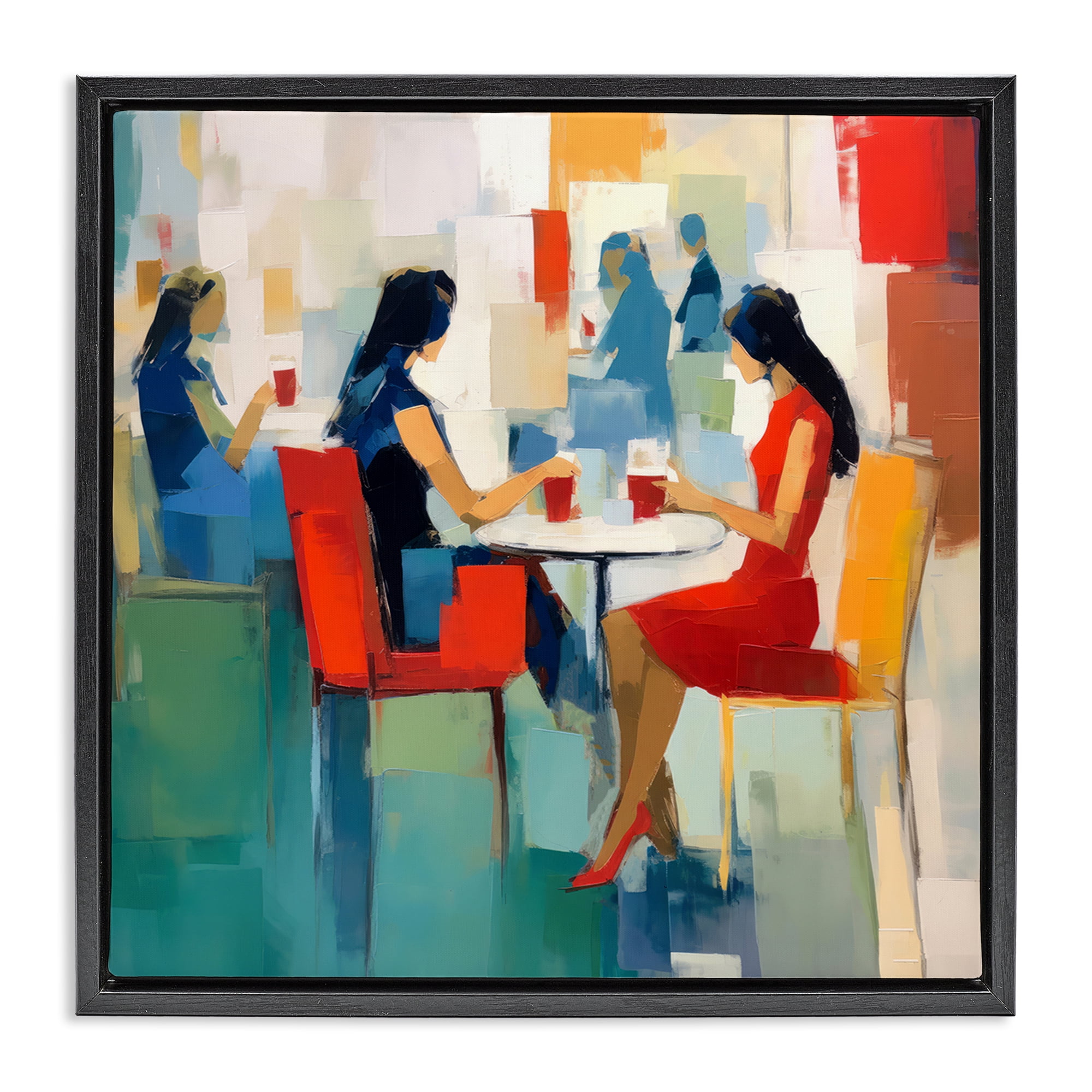 Stupell Industries Restaurant View Abstraction People Painting Black Floater Framed Canvas Art Print Wall Art, 25 x 25