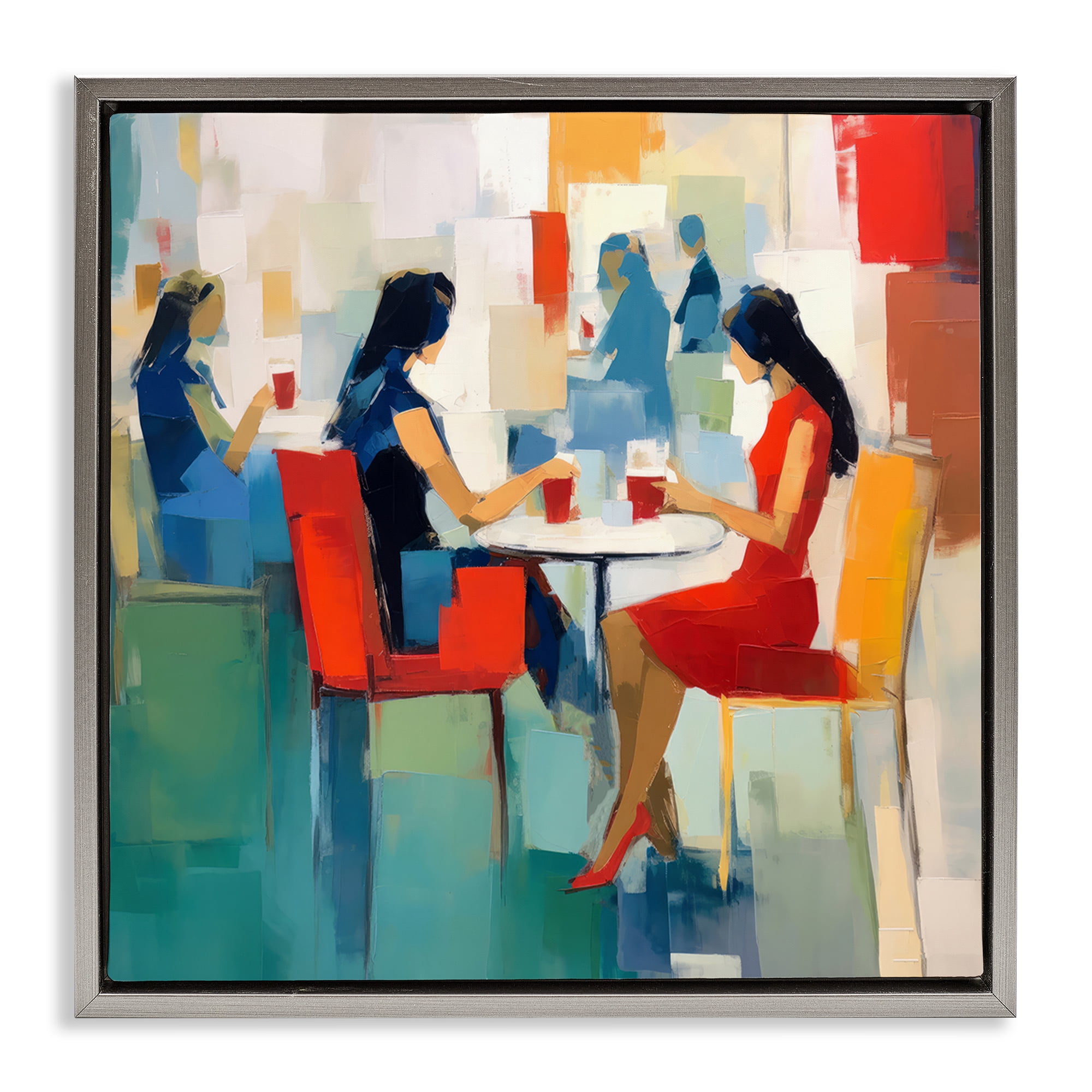 Stupell Industries Restaurant View Abstraction People Painting Gray Floater Framed Canvas Art Print Wall Art, 18 x 18