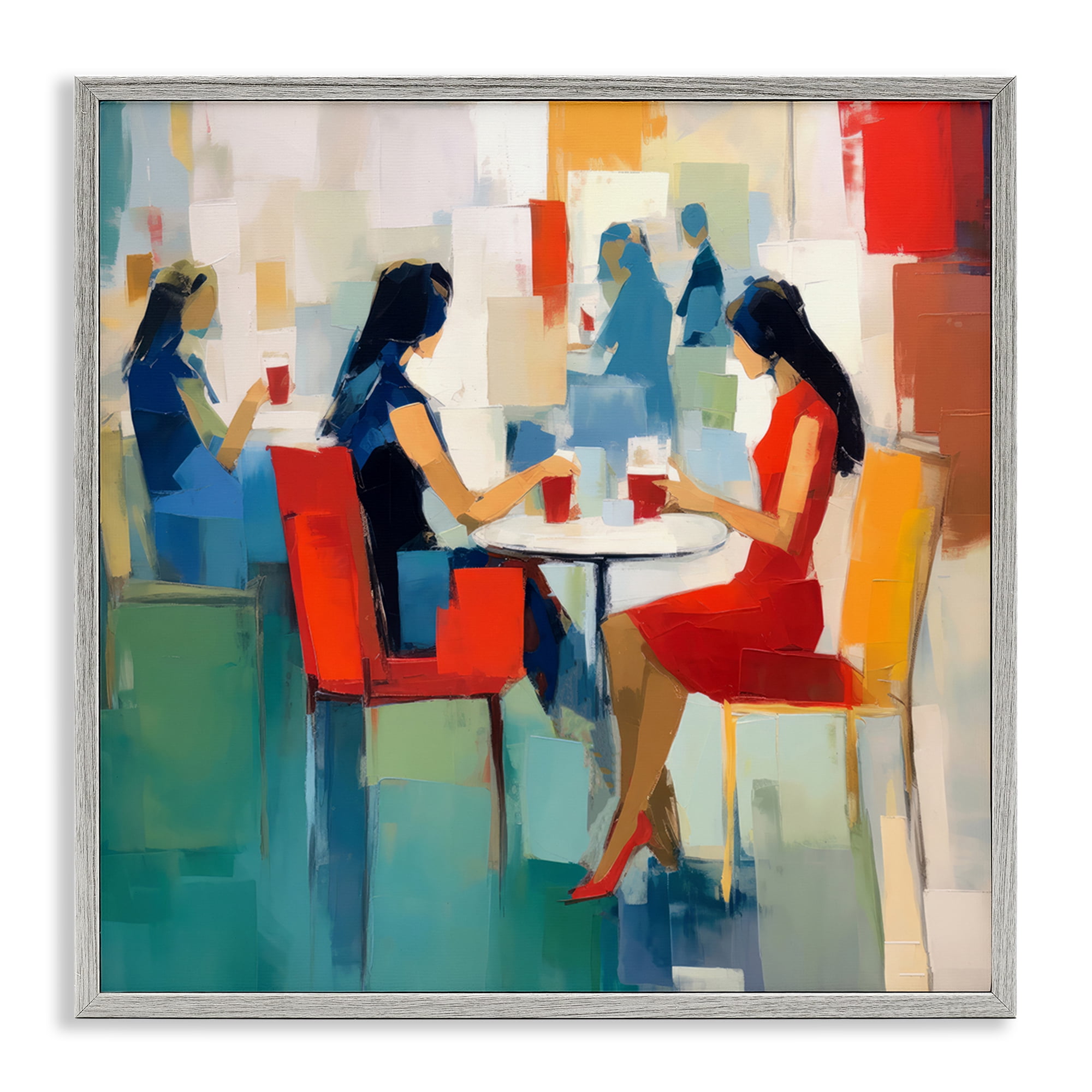 Stupell Industries Restaurant View Abstraction People Painting Gray Framed Art Print Wall Art, 12 x 12