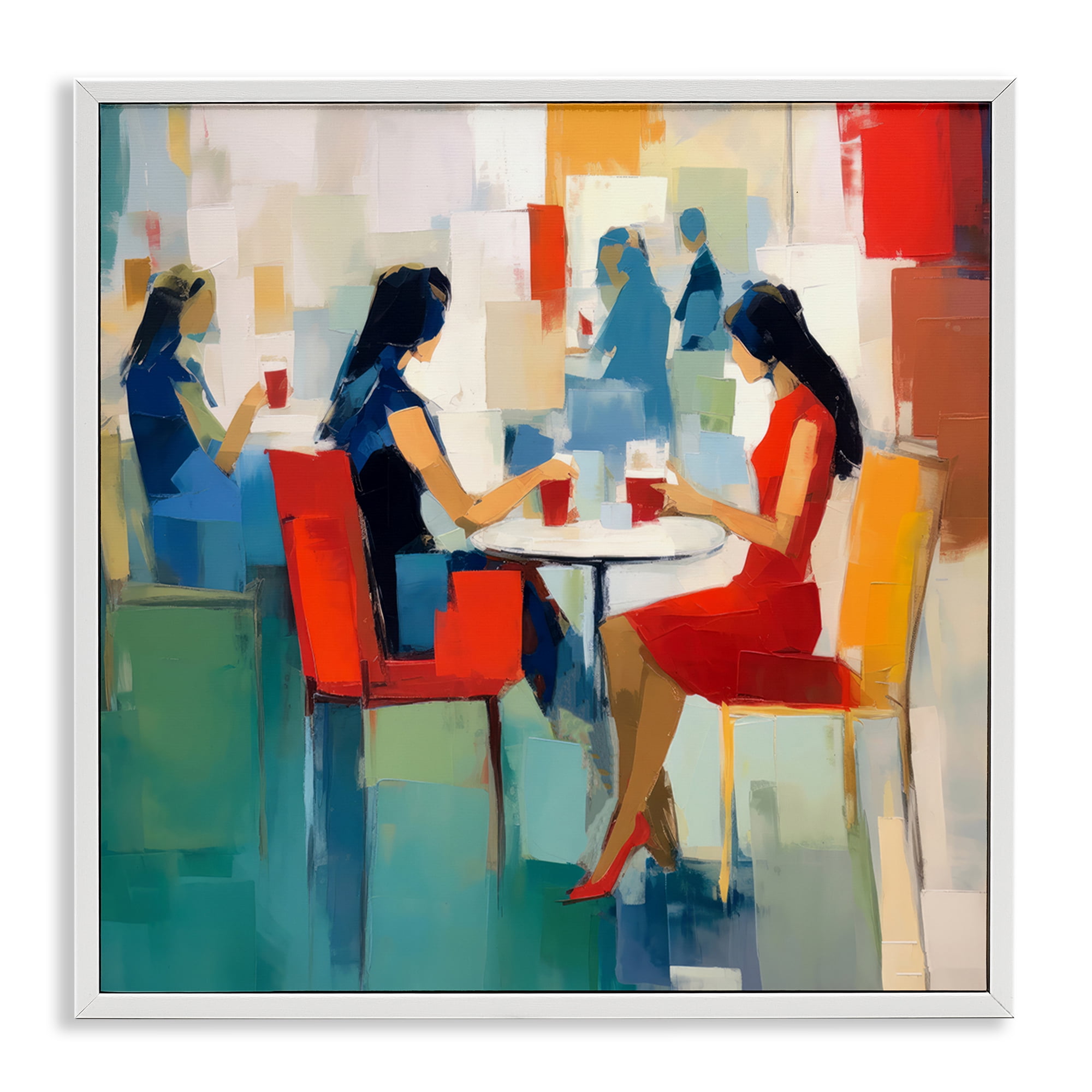 Stupell Industries Restaurant View Abstraction People Painting White Framed Art Print Wall Art, 17 x 17
