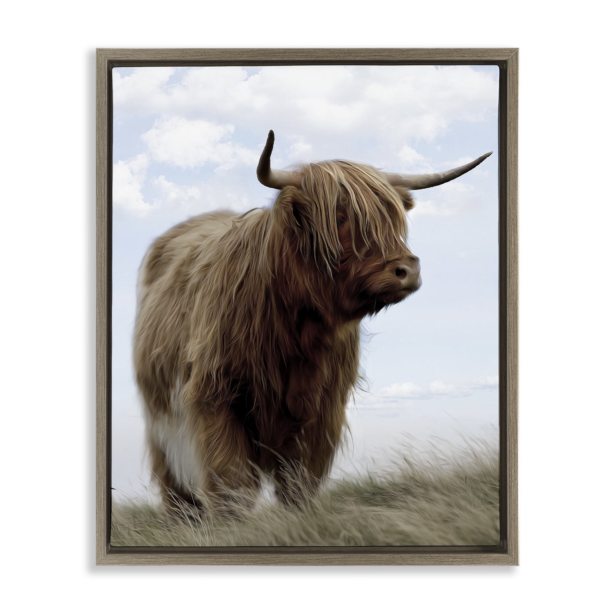 Stupell Industries Restful Look Highland Cattle Brown Framed Floater Canvas Wall Art, design by Marcus Prime