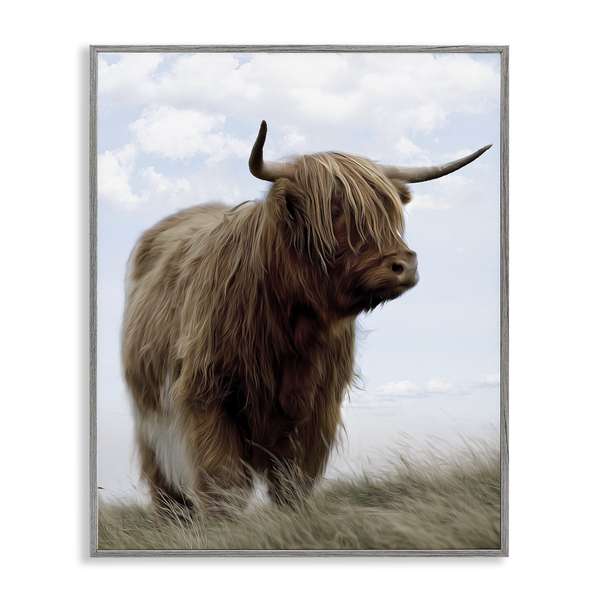 Stupell Industries Restful Look Highland Cattle Gray Framed Giclee Art, design by Marcus Prime