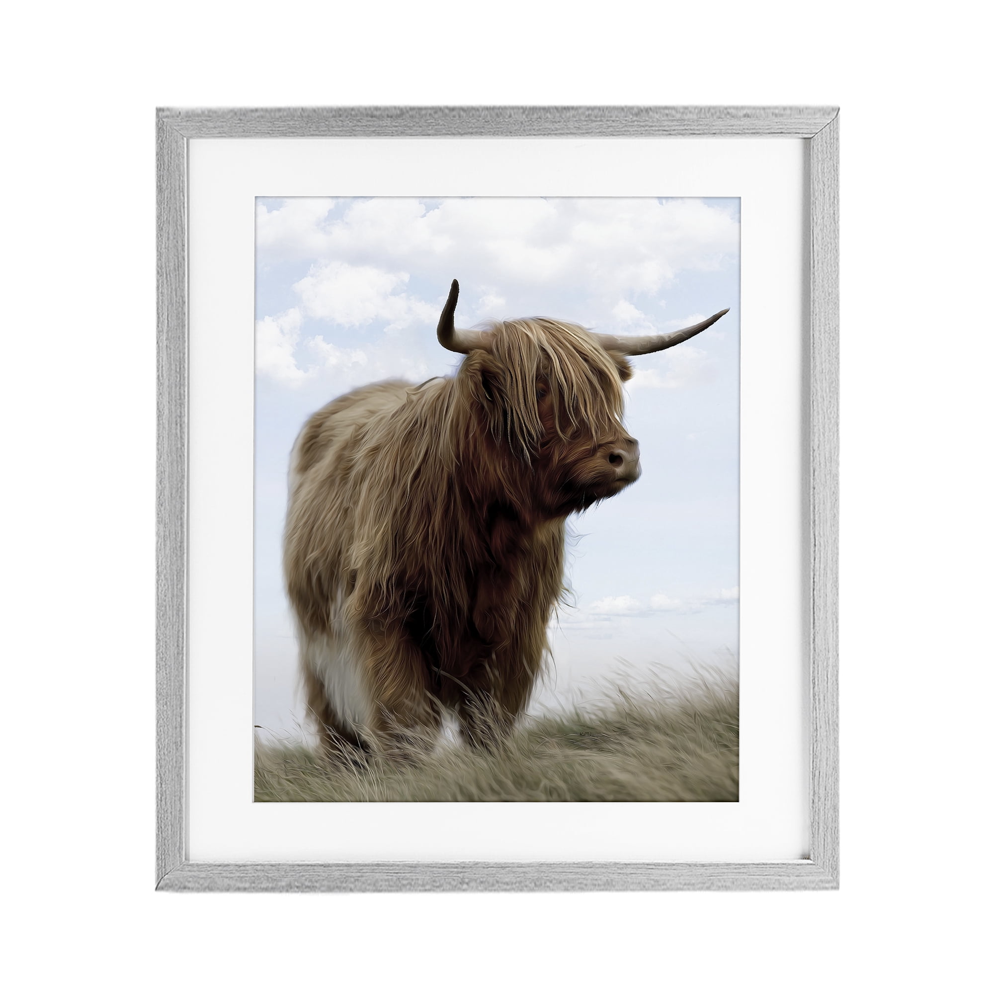 Stupell Industries Restful Look Highland Cattle Gray Framed Print Under Glass, design by Marcus Prime