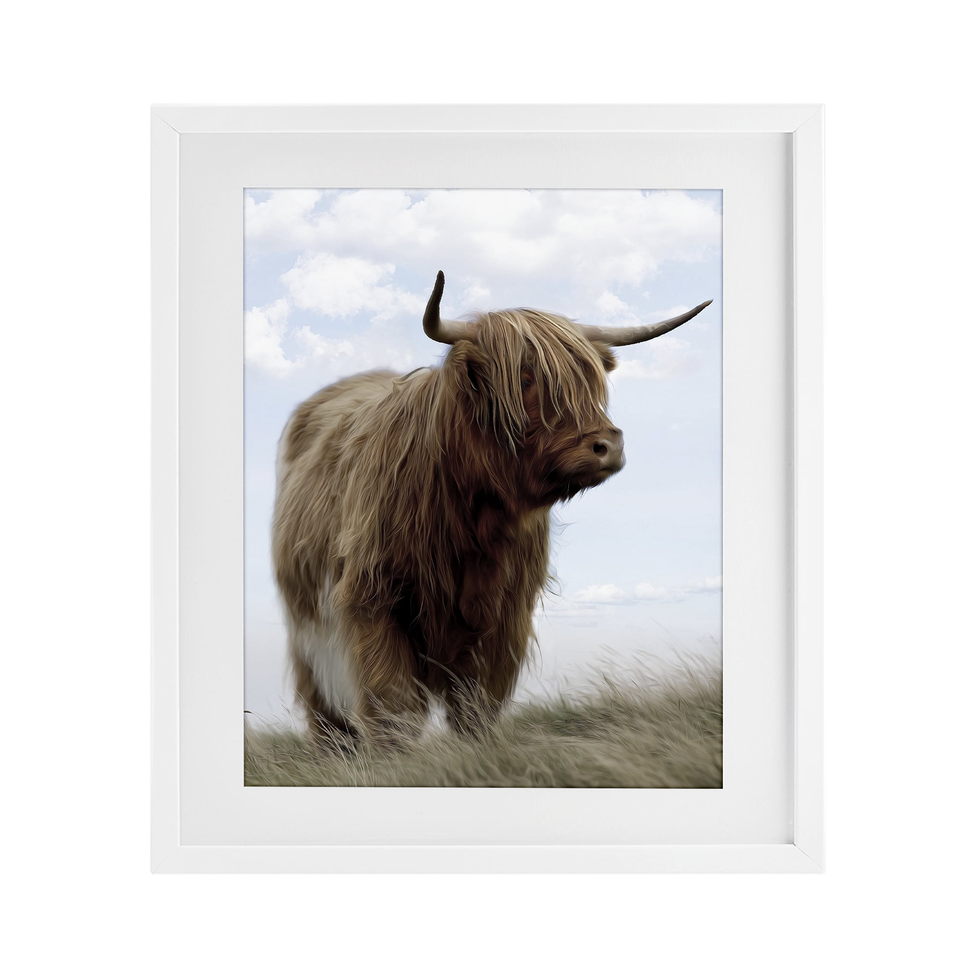 Stupell Industries Restful Look Highland Cattle White Framed Print Under Glass, design by Marcus Prime