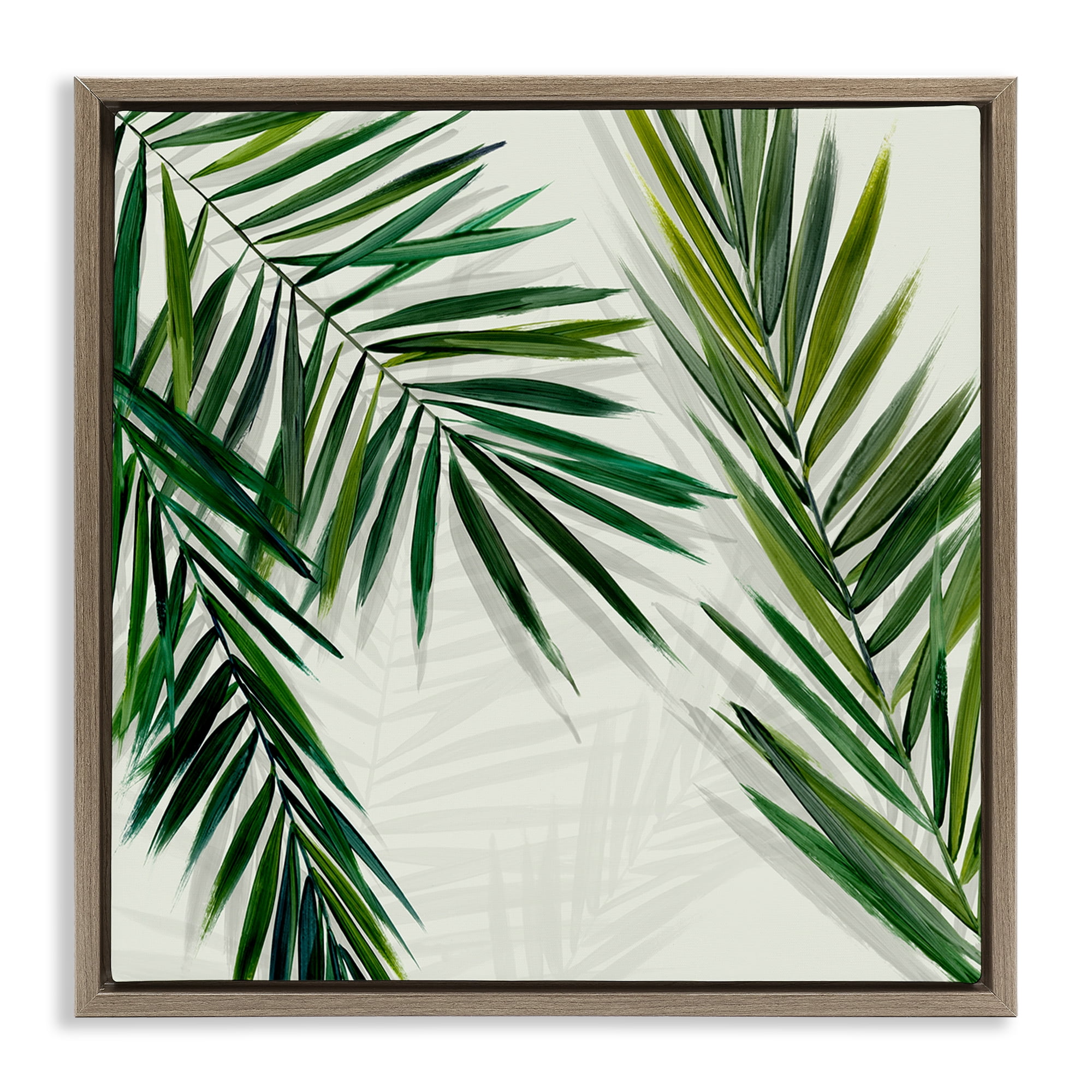 Stupell Industries Restful Palms with Shadows Plants & Flowers Painting Brown Floater Framed Canvas Art Print Wall Art, 18 x 18