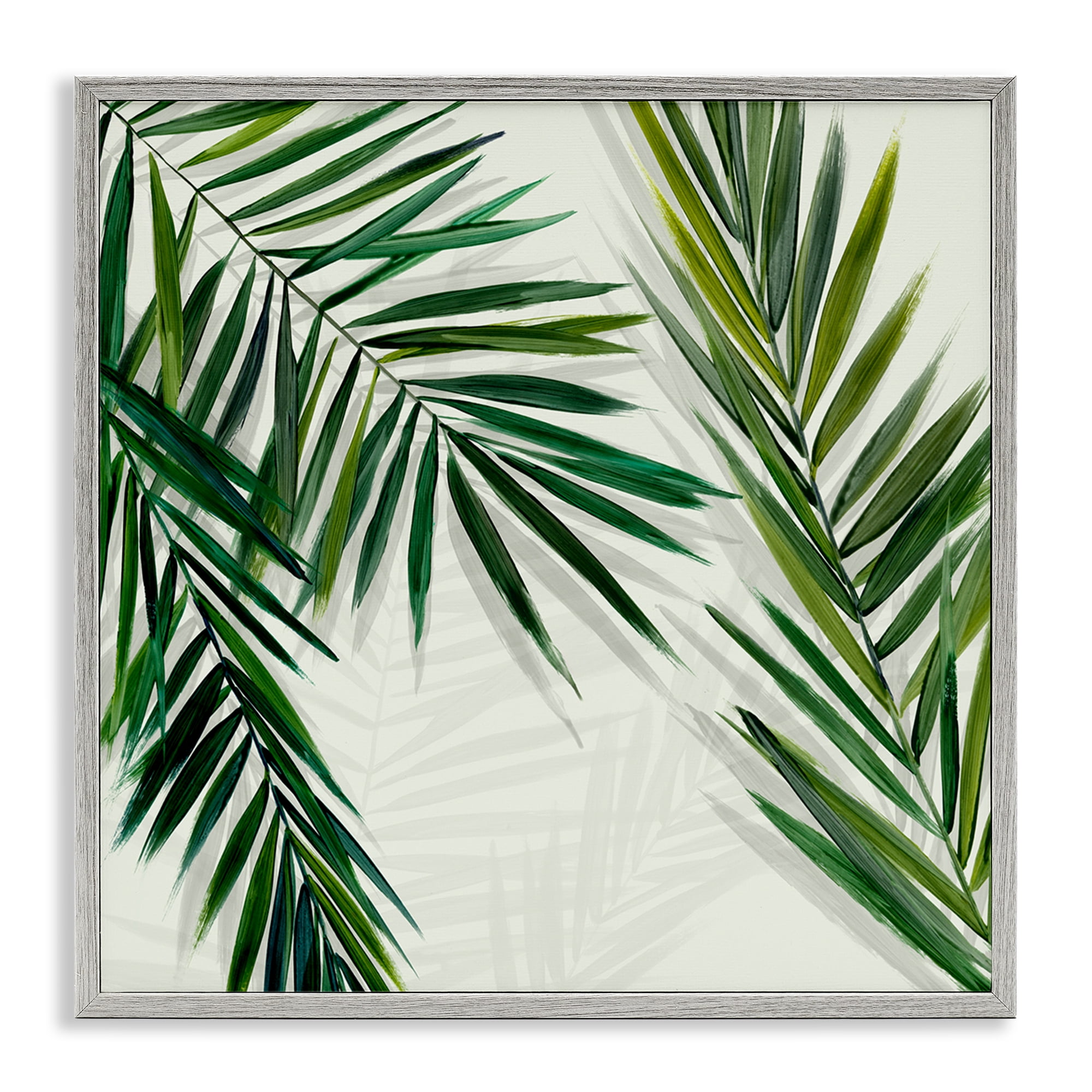 Stupell Industries Restful Palms with Shadows Plants & Flowers Painting Gray Framed Art Print Wall Art, 17 x 17