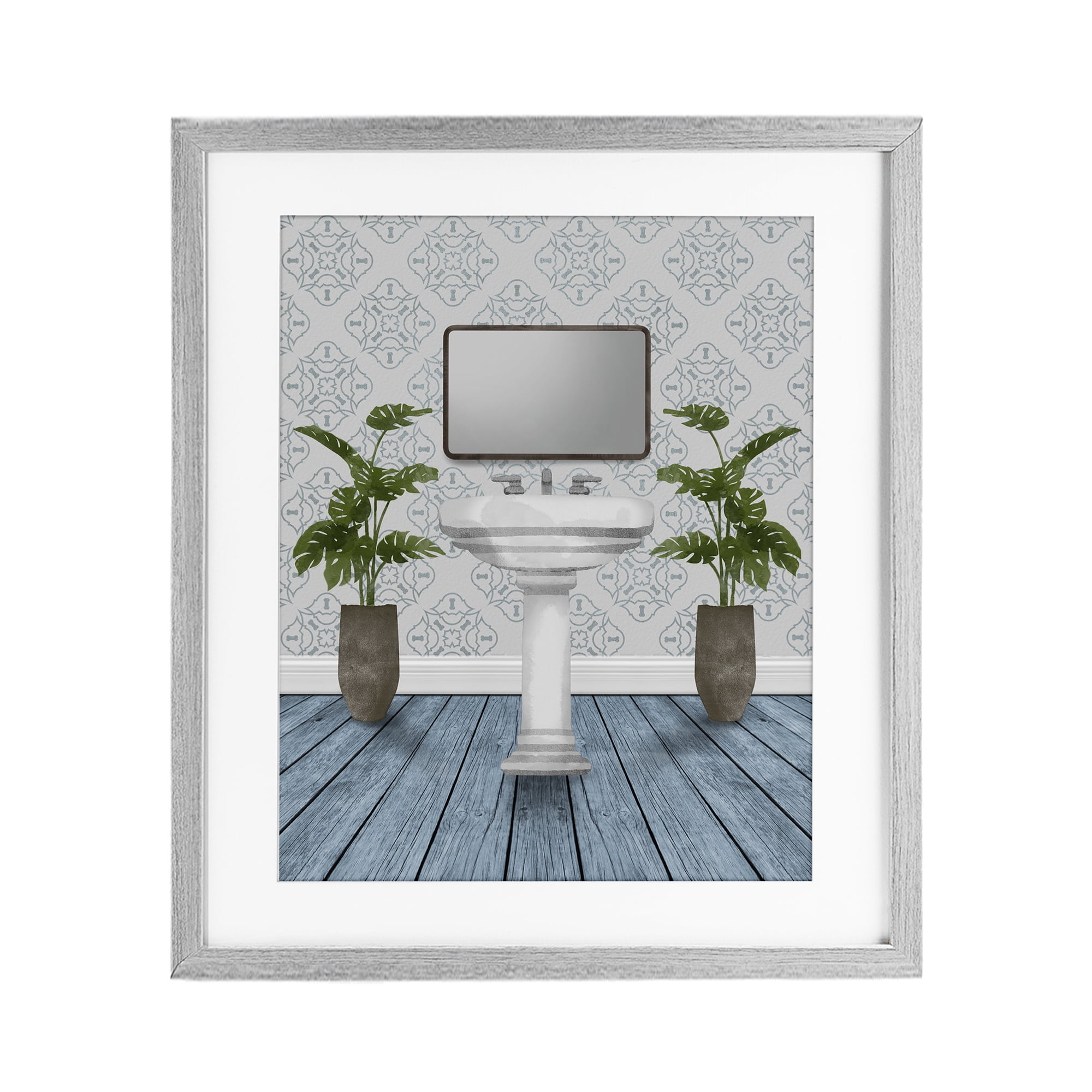 Stupell Industries Restful Wash Plants & Sink Gray Framed Print Under Glass, design by Marcus Prime