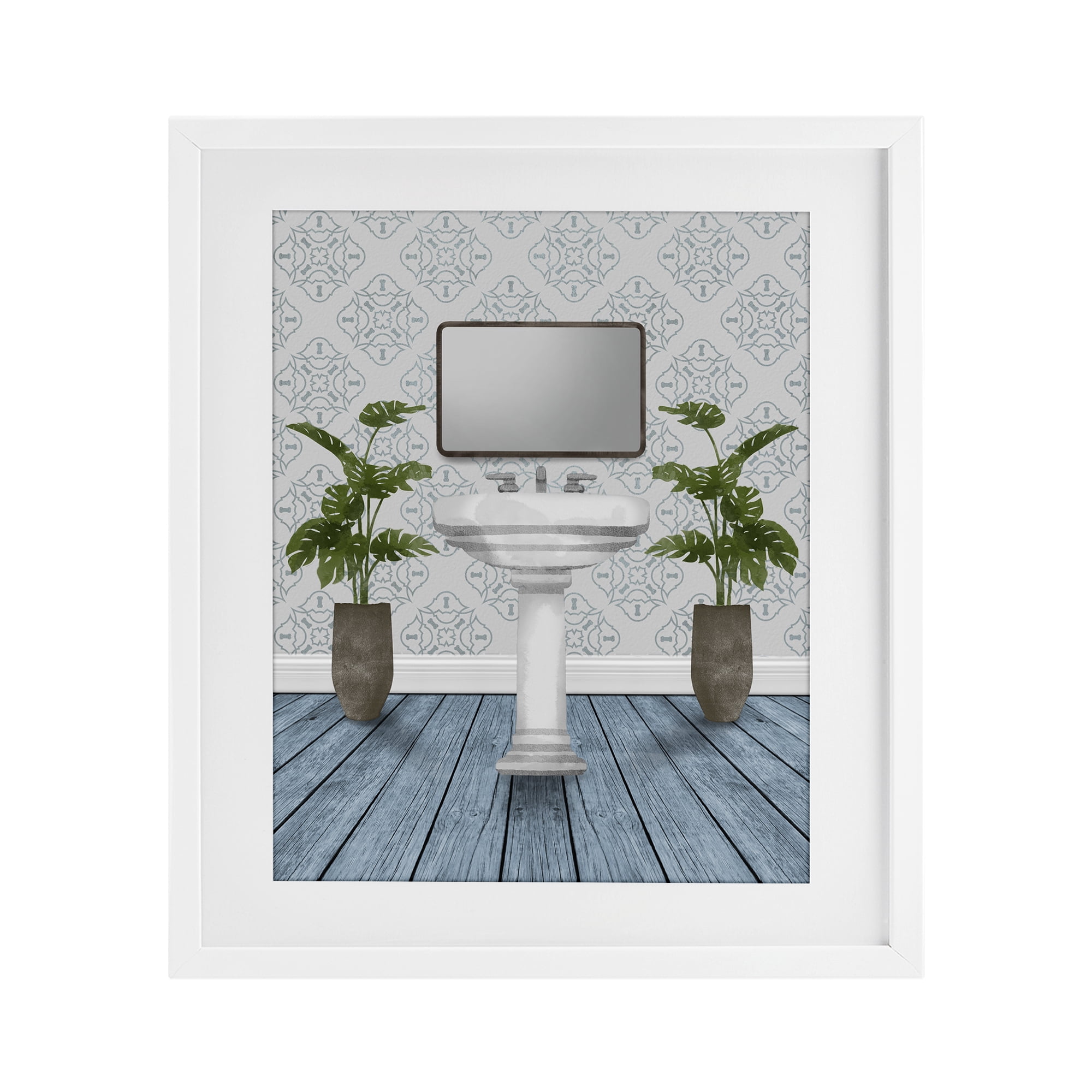 Stupell Industries Restful Wash Plants & Sink White Framed Print Under Glass, design by Marcus Prime