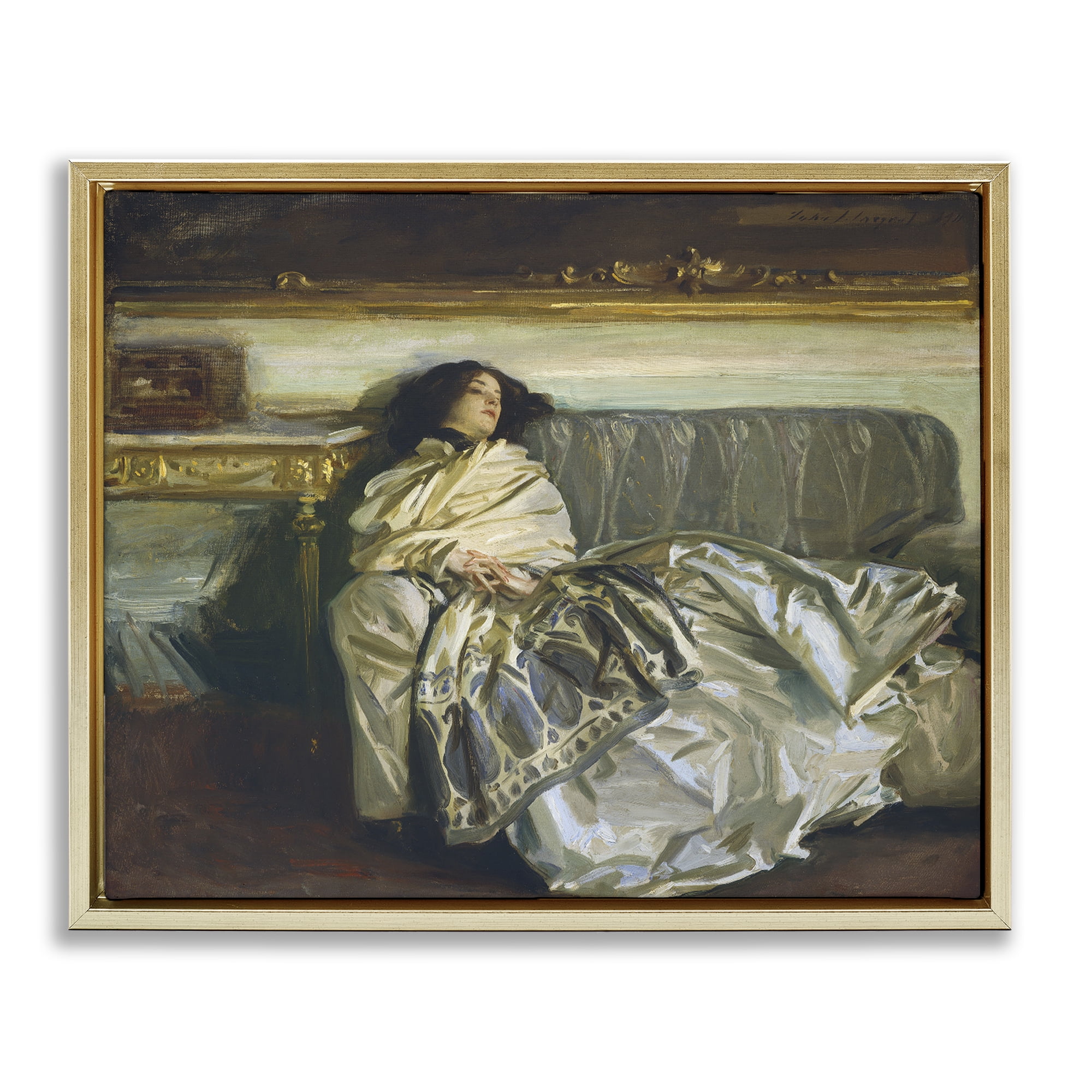 Stupell Industries Restful Woman Classic Gold Framed Floater Canvas Wall Art, design by Lil' Rue