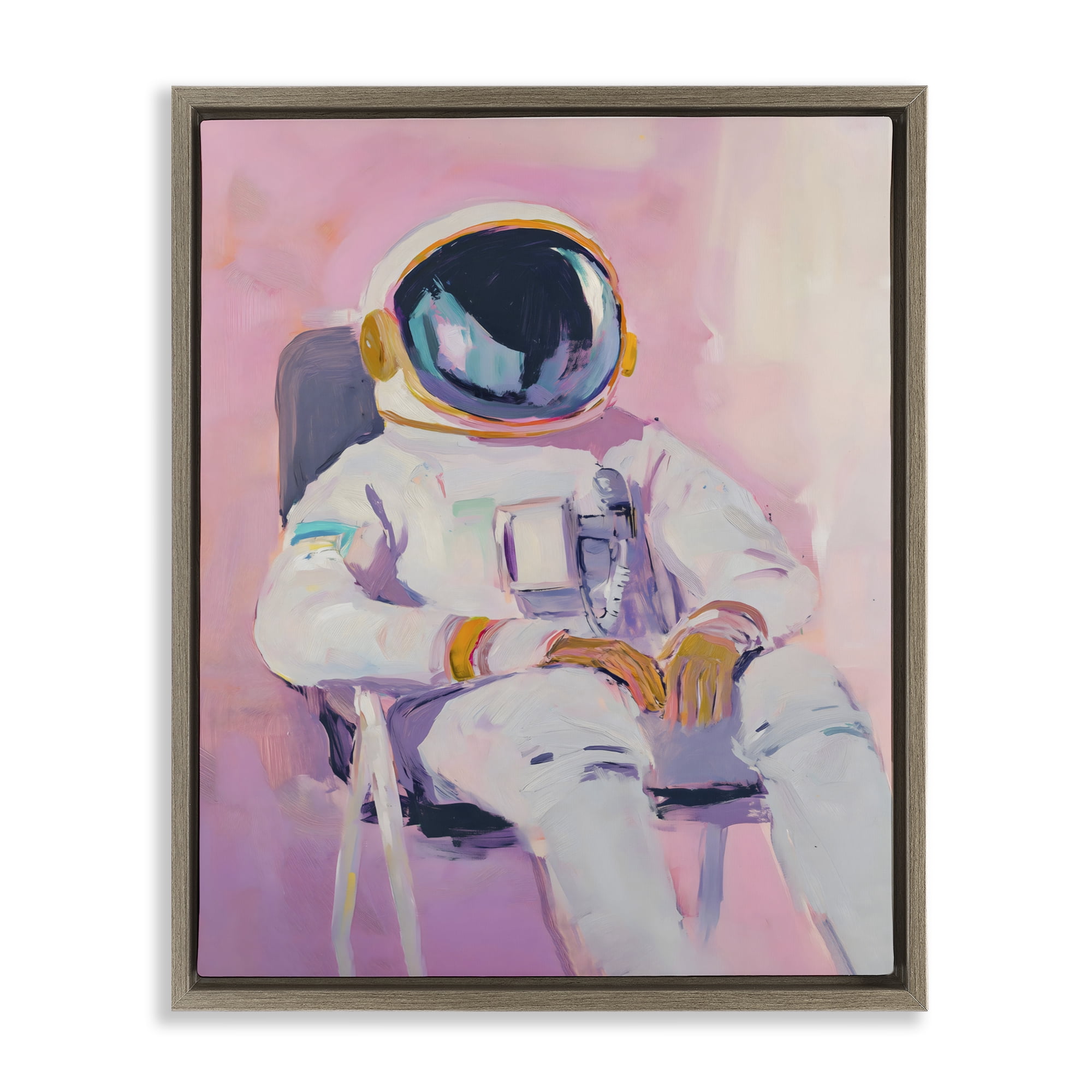 Stupell Industries Resting Astronaut on Chair Brown Framed Floater Canvas Wall Art, design by The Prints Vibe