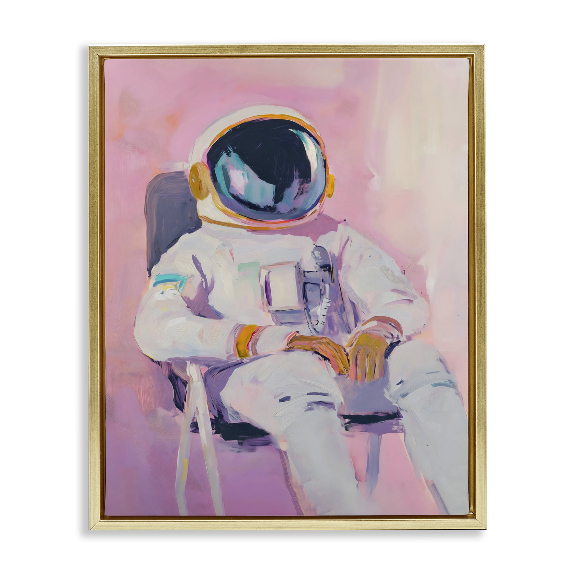 Stupell Industries Resting Astronaut on Chair Gold Framed Floater Canvas Wall Art, design by The Prints Vibe