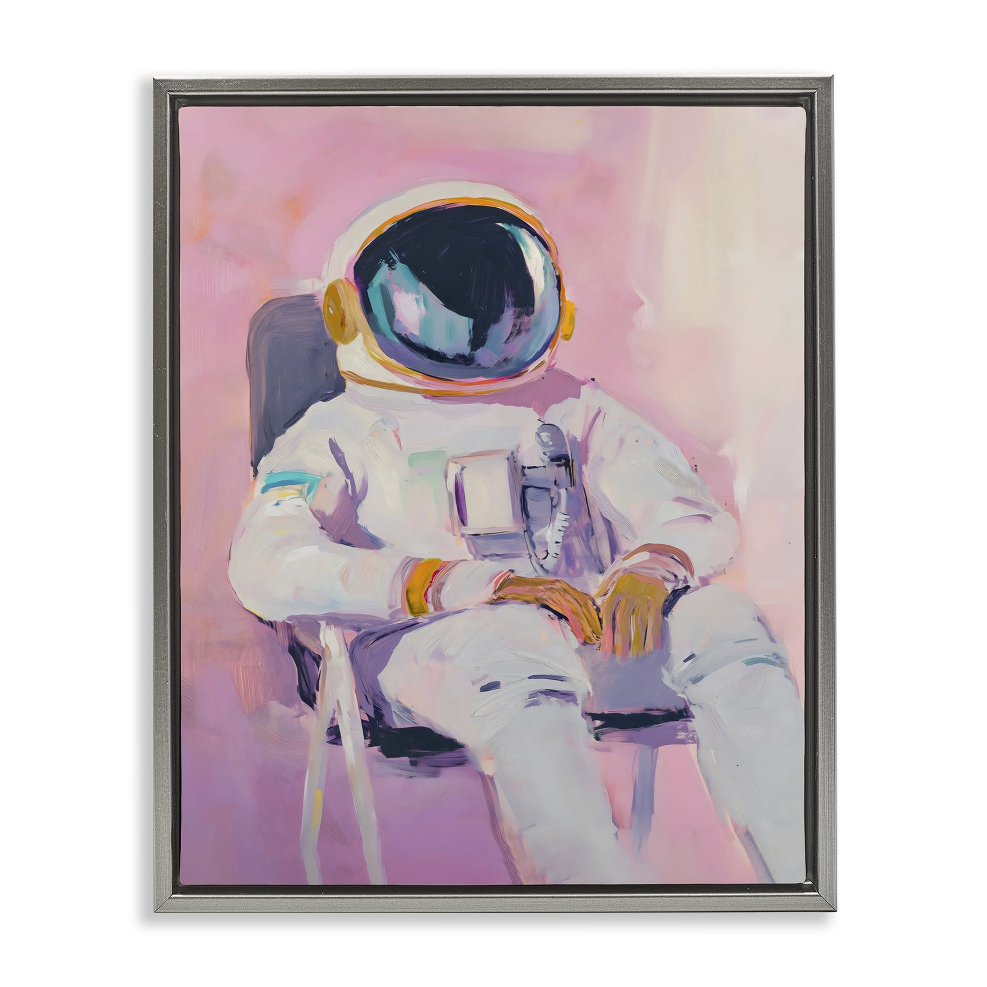 Stupell Industries Resting Astronaut on Chair Gray Framed Floater Canvas Wall Art, design by The Prints Vibe