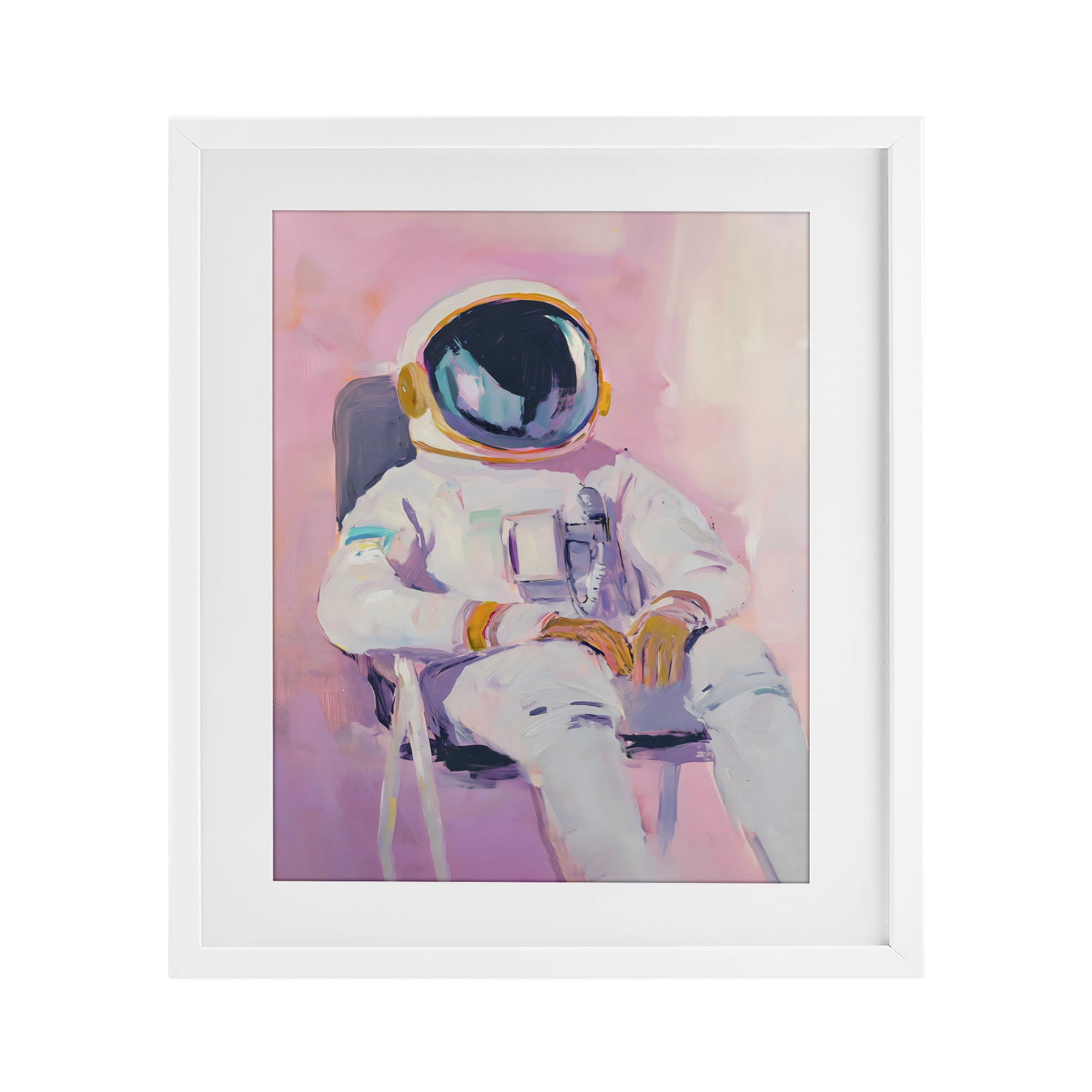Stupell Industries Resting Astronaut on Chair White Framed Print Under Glass, design by The Prints Vibe
