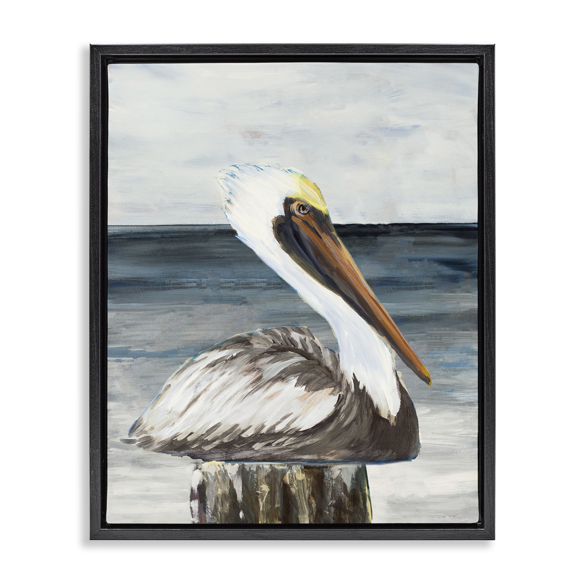 Stupell Industries Resting Beach Pelican Animals & Insects Painting Black Floater Framed Canvas Art Print Wall Art, 25 x 31