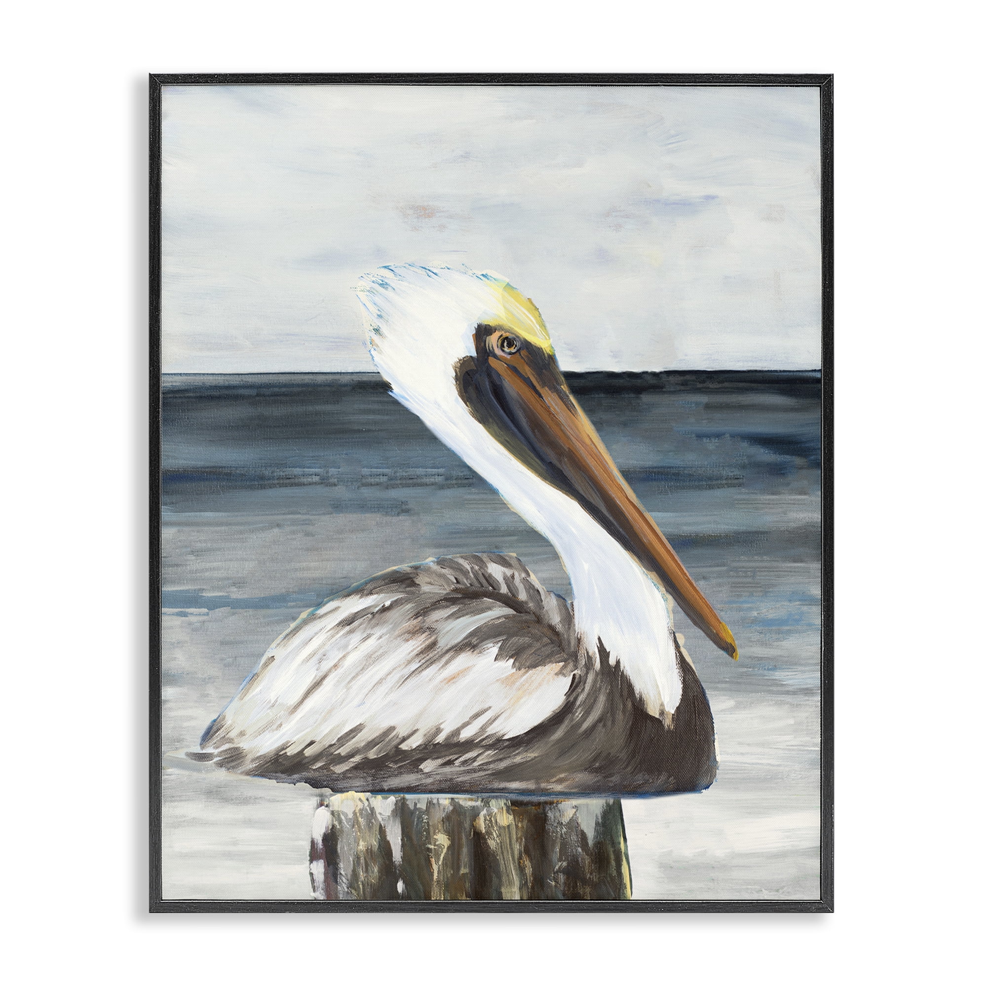 Stupell Industries Resting Beach Pelican Animals & Insects Painting Black Framed Art Print Wall Art, 16 x 20
