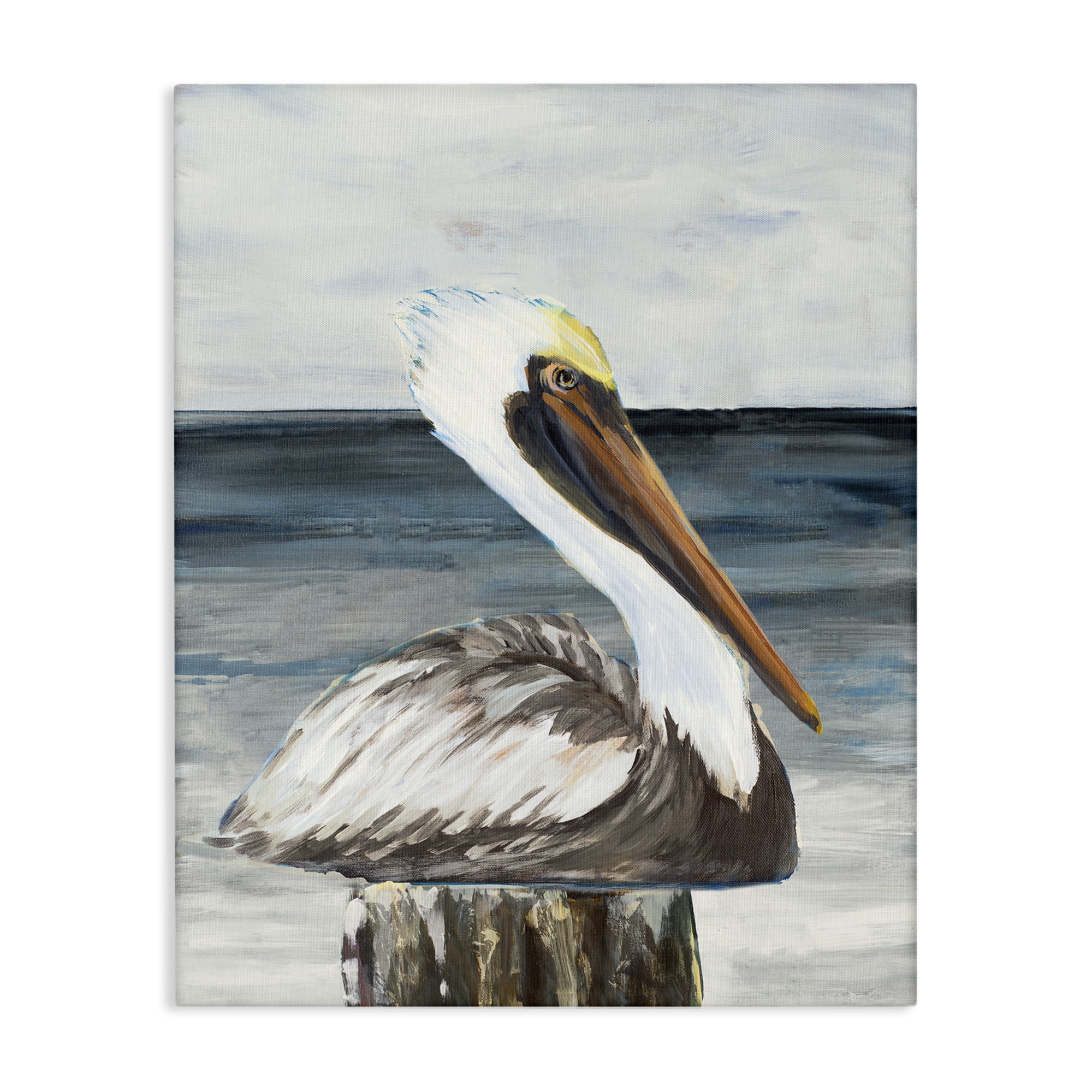 Stupell Industries Resting Beach Pelican Animals & Insects Painting Gallery Wrapped Canvas Art Print Wall Art, 36 x 48