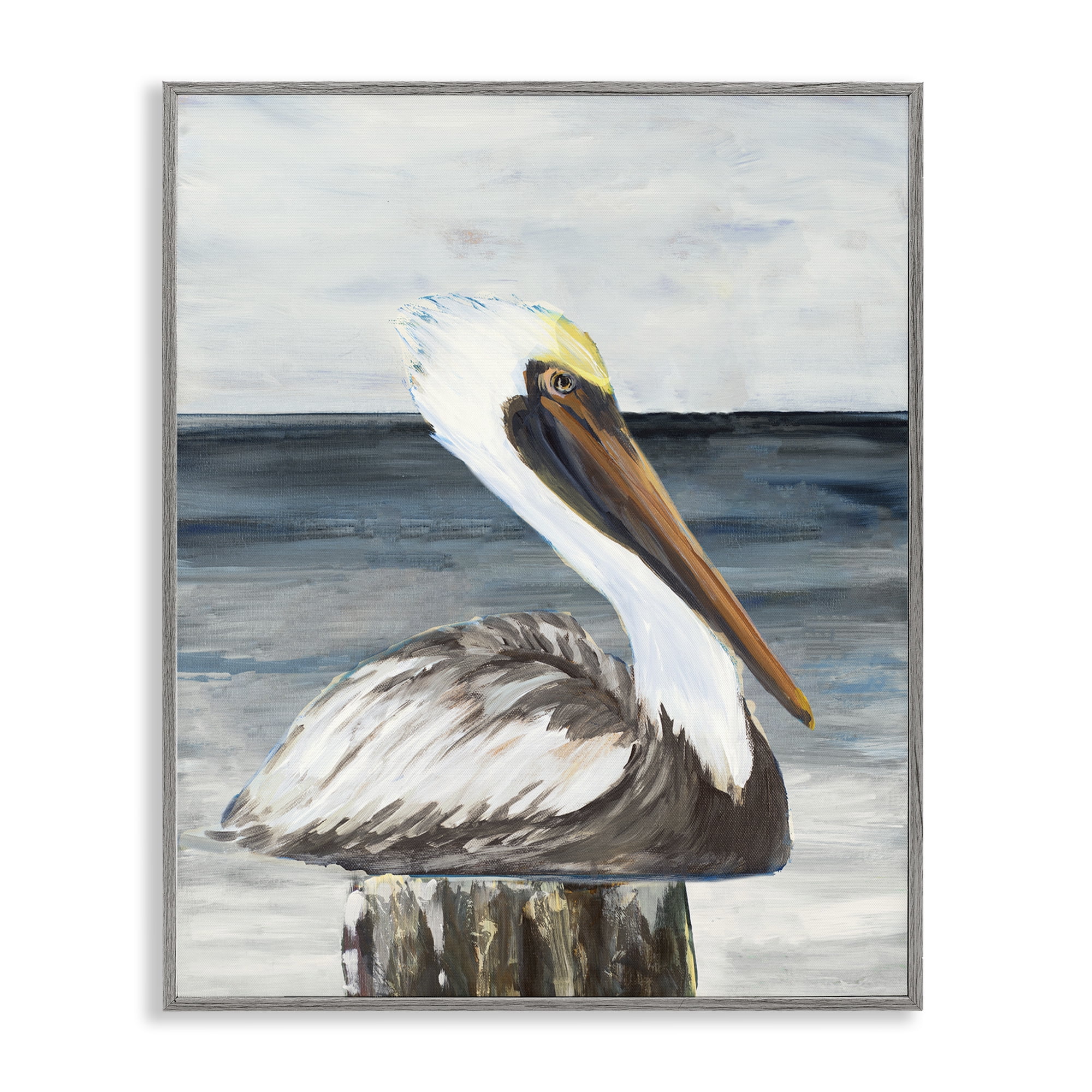Stupell Industries Resting Beach Pelican Animals & Insects Painting Gray Framed Art Print Wall Art, 24 x 30