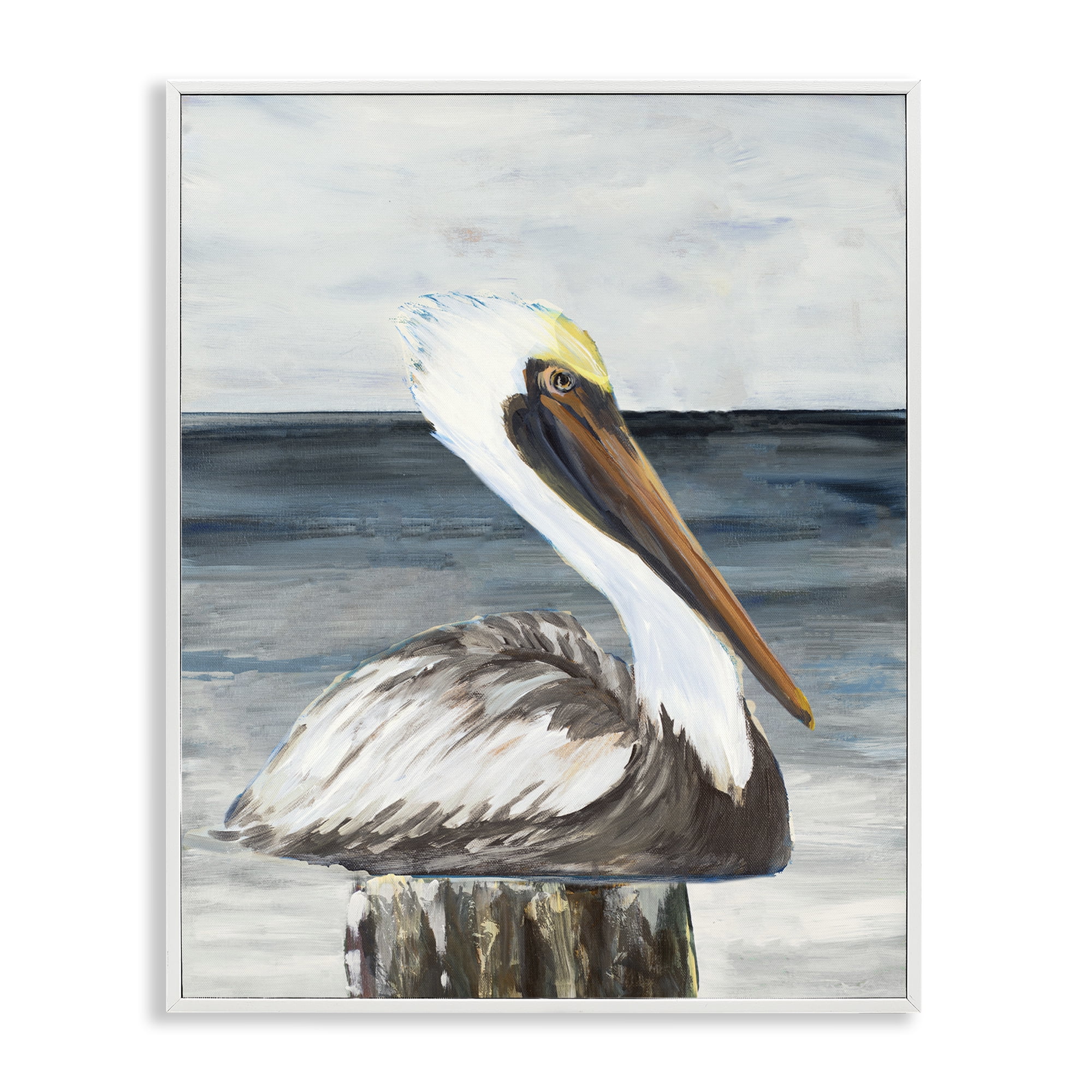 Stupell Industries Resting Beach Pelican Animals & Insects Painting White Framed Art Print Wall Art, 16 x 20