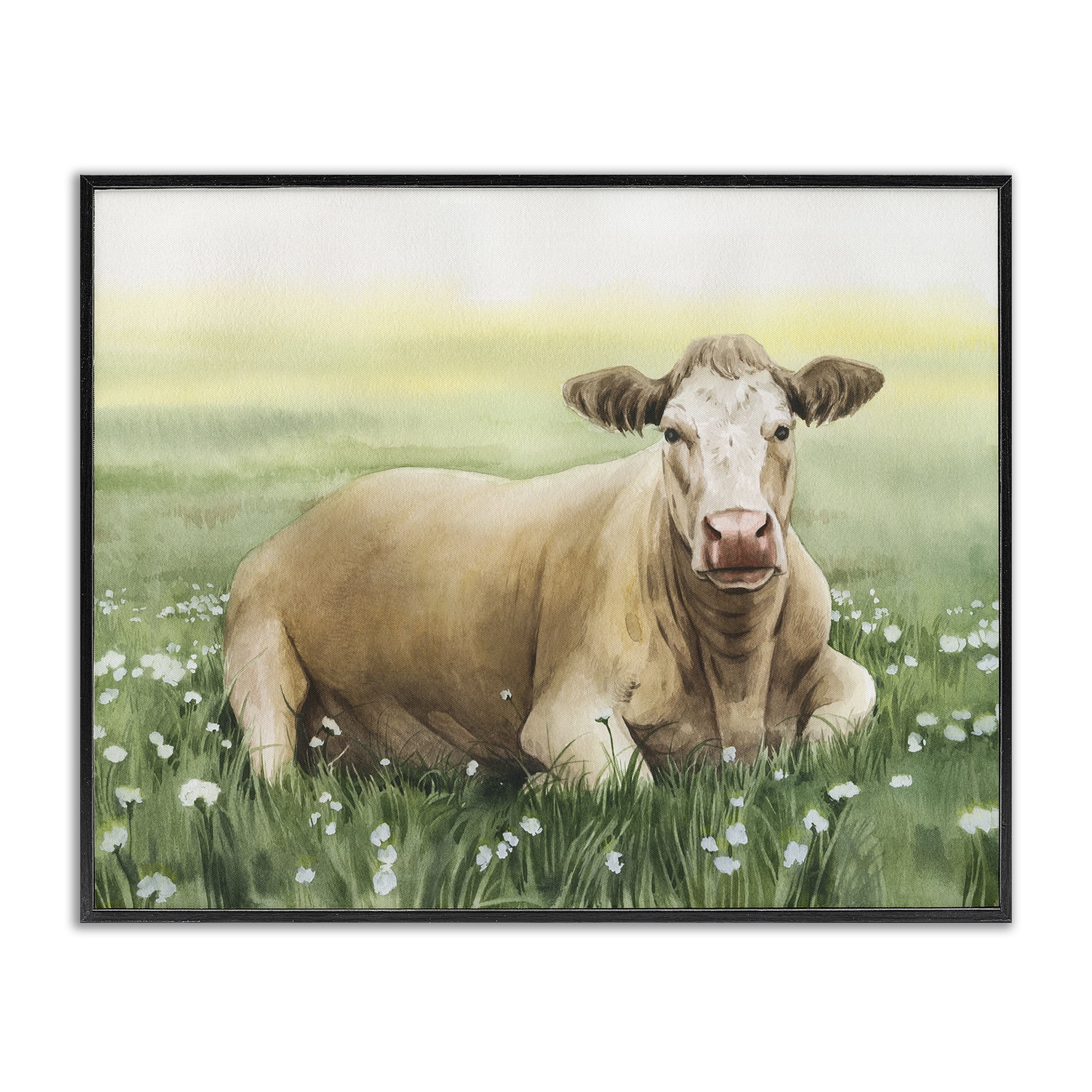 Stupell Industries Resting Beige Cow Animals & Insects Painting Black Framed Art Print Wall Art, 30 x 24